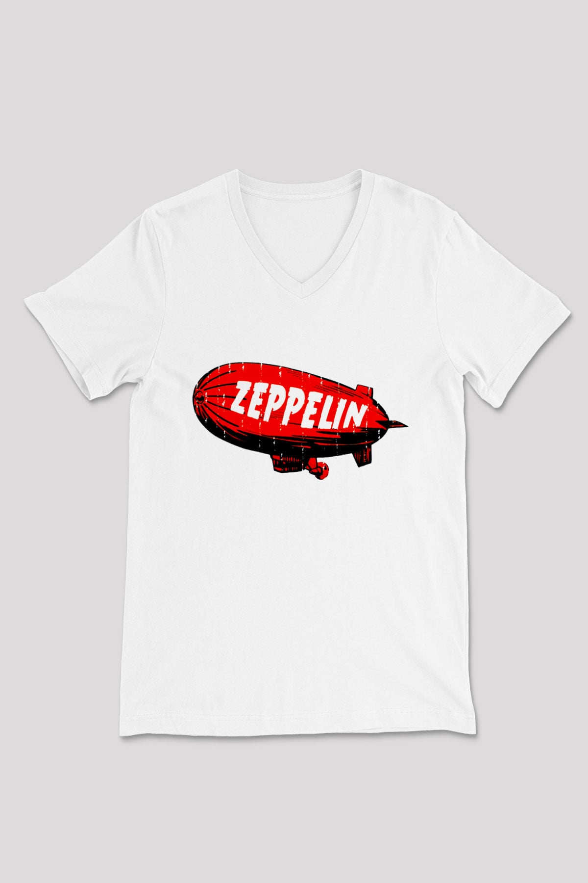 Led Zeppelin Beyaz Unisex V Yaka Tişört
