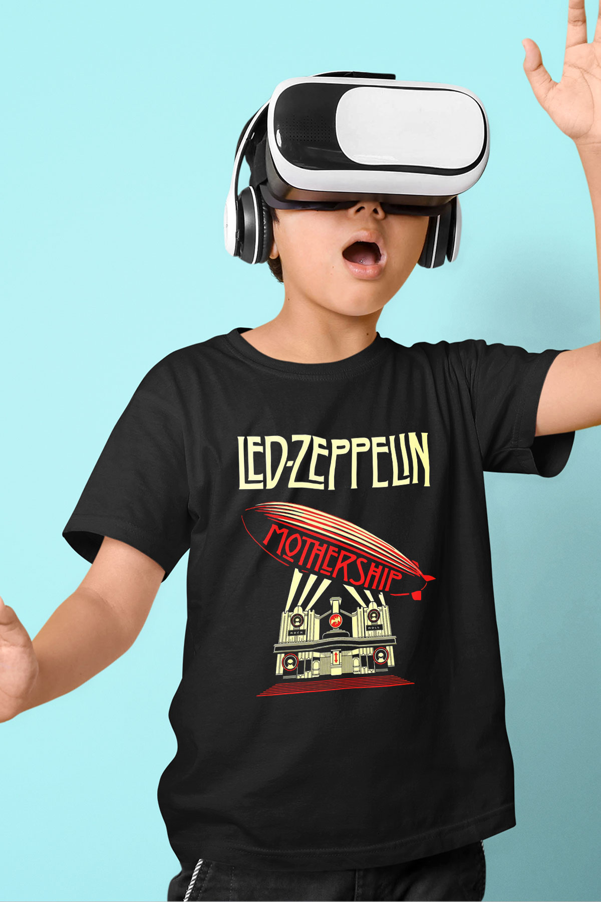 Led Zeppelin Mothership Baskılı Siyah Unisex Çocuk Tişört