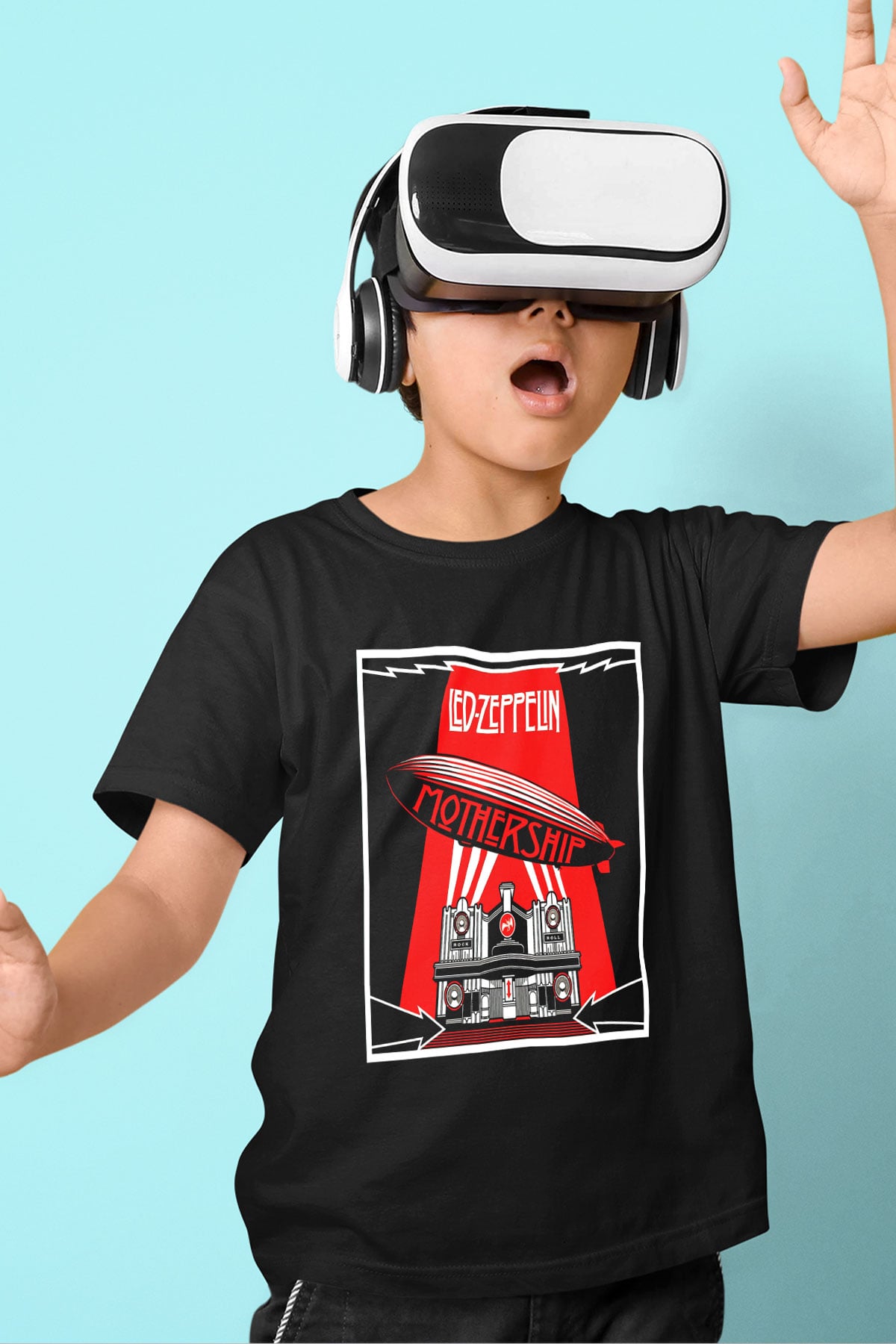 Led Zeppelin Mothership Baskılı Siyah Unisex Çocuk Tişört