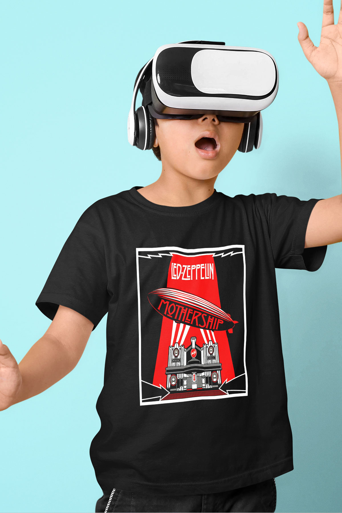 Led Zeppelin Mothership Baskılı Siyah Unisex Çocuk Tişört