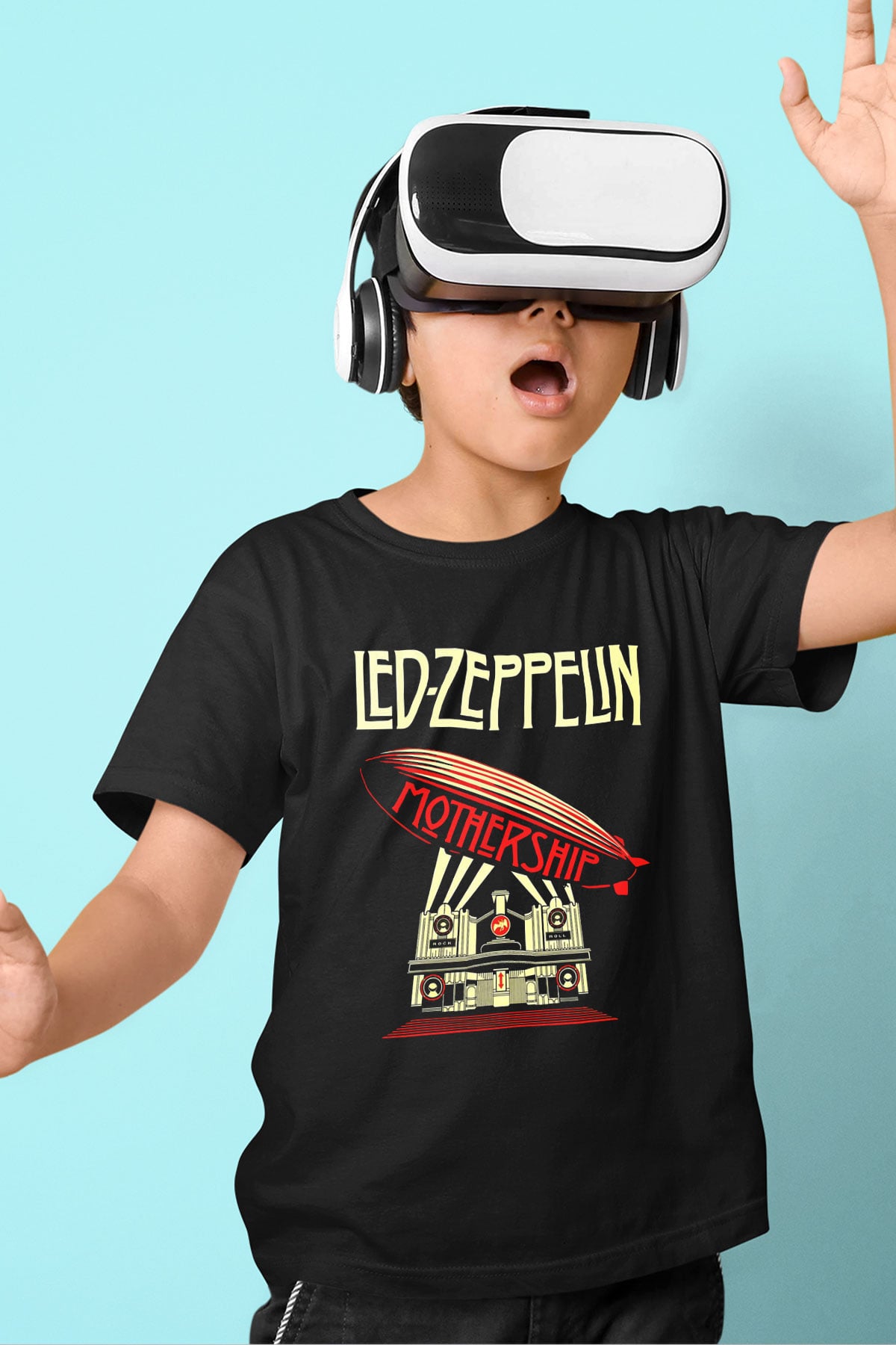 Led Zeppelin Mothership Baskılı Siyah Unisex Çocuk Tişört