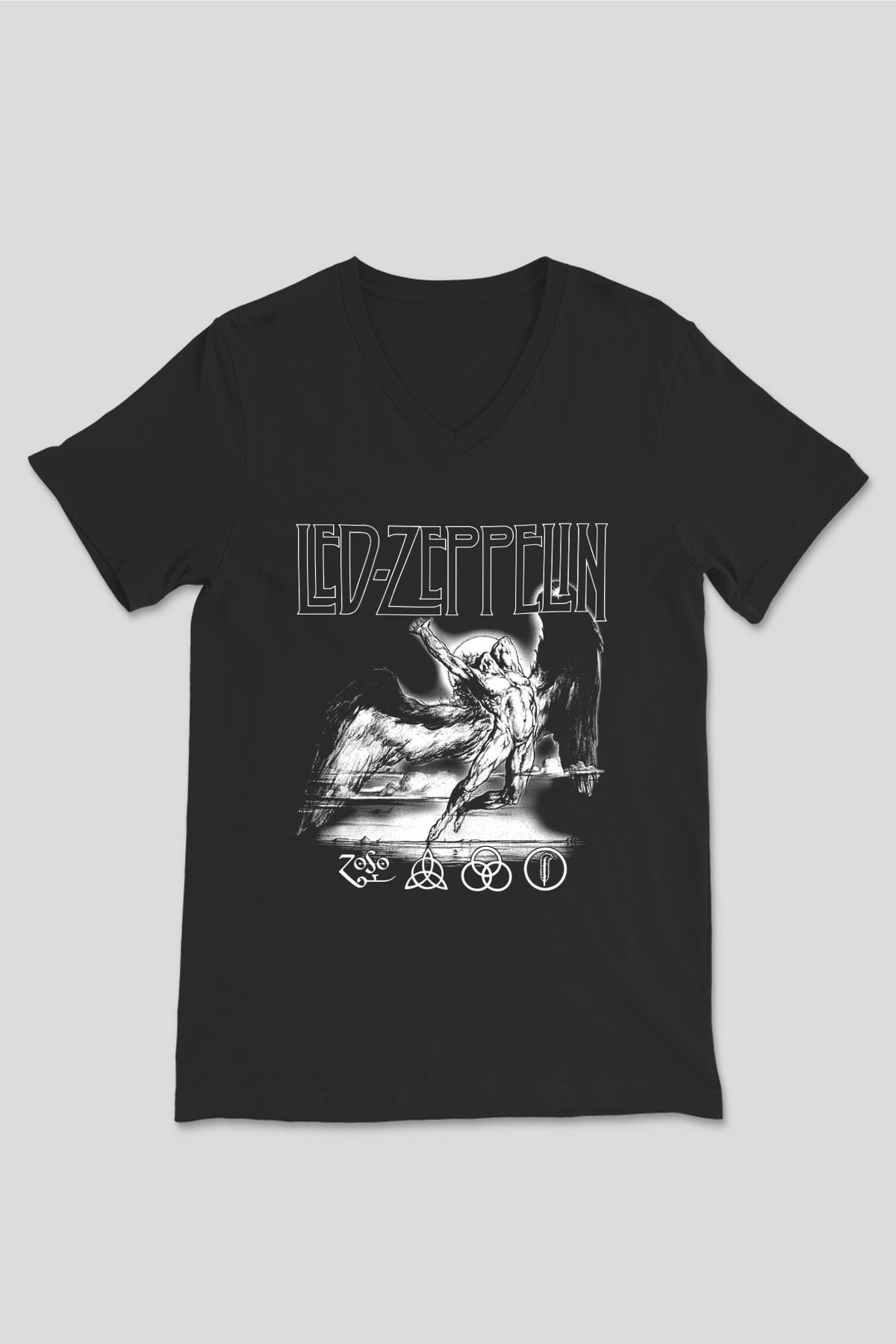 Led Zeppelin Siyah Unisex V Yaka Tişört T-Shirt
