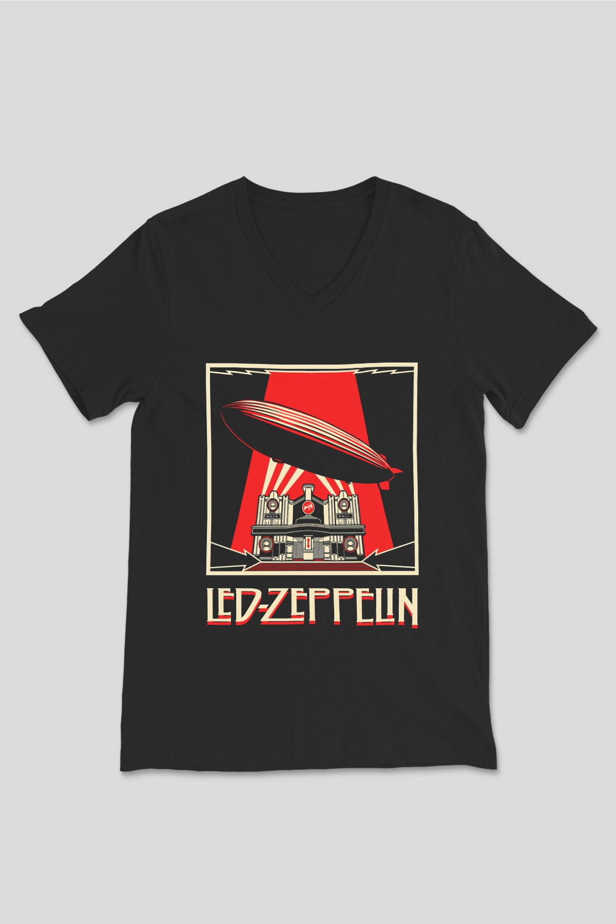 Led Zeppelin Siyah Unisex V Yaka Tişört T-Shirt