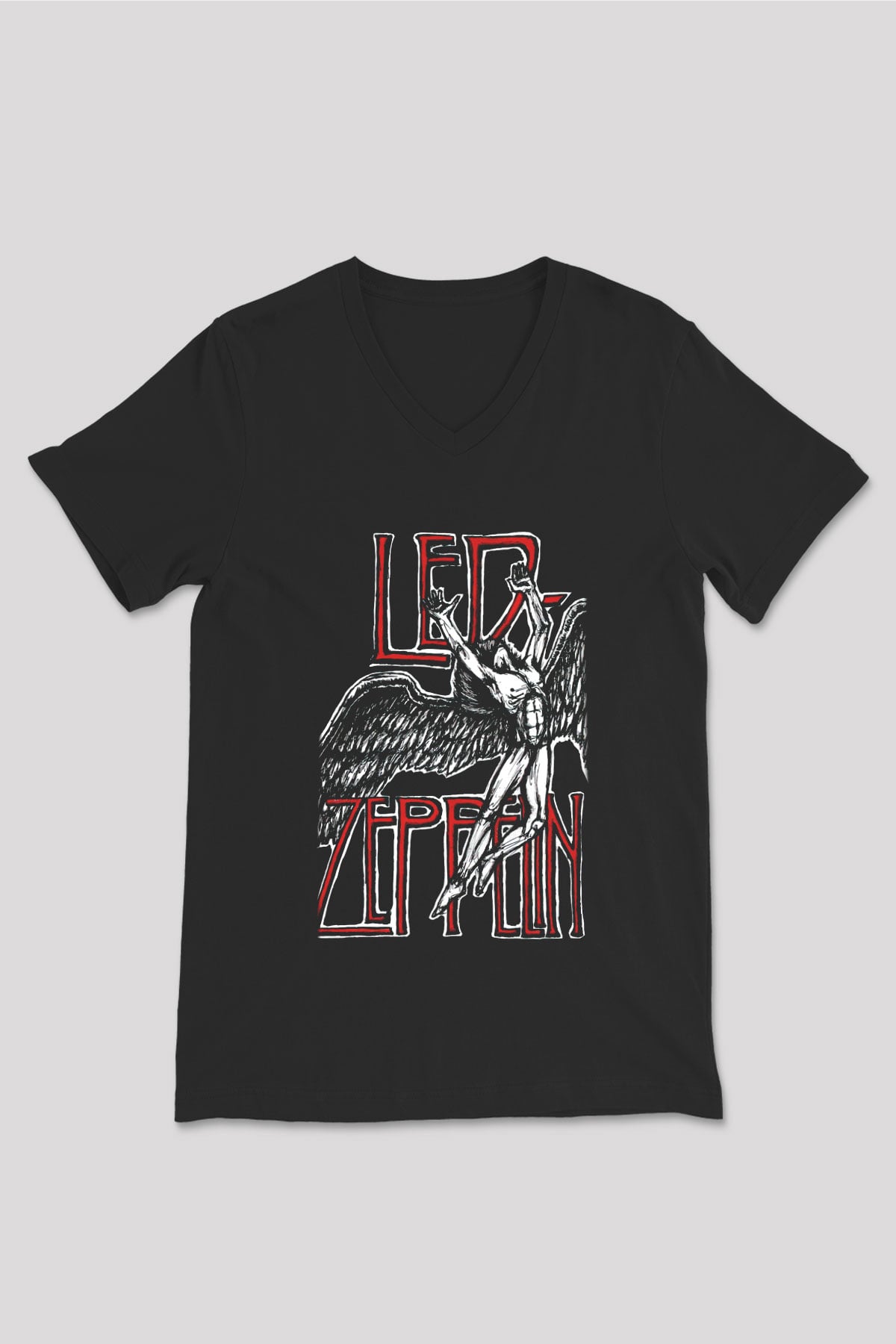 Led Zeppelin Siyah Unisex V Yaka Tişört T-Shirt