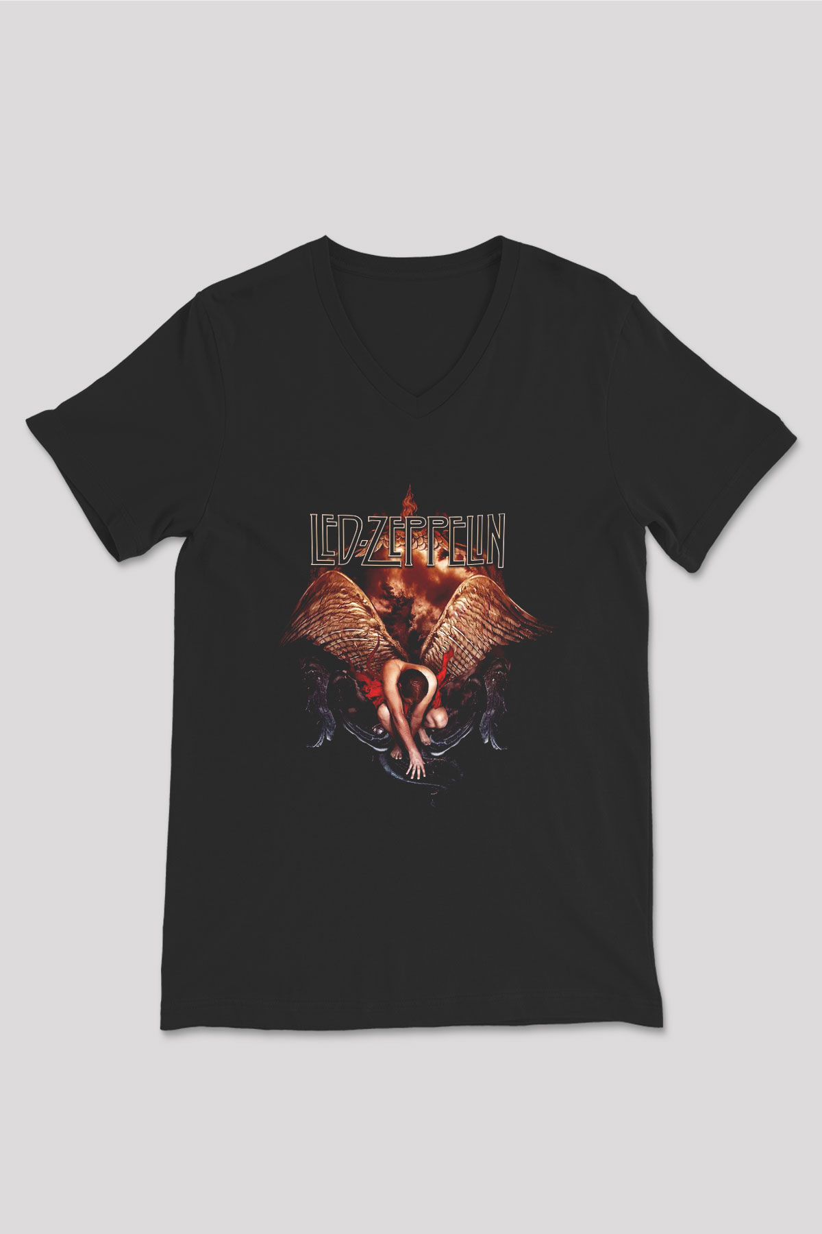 Led Zeppelin Siyah Unisex V Yaka Tişört T-Shirt