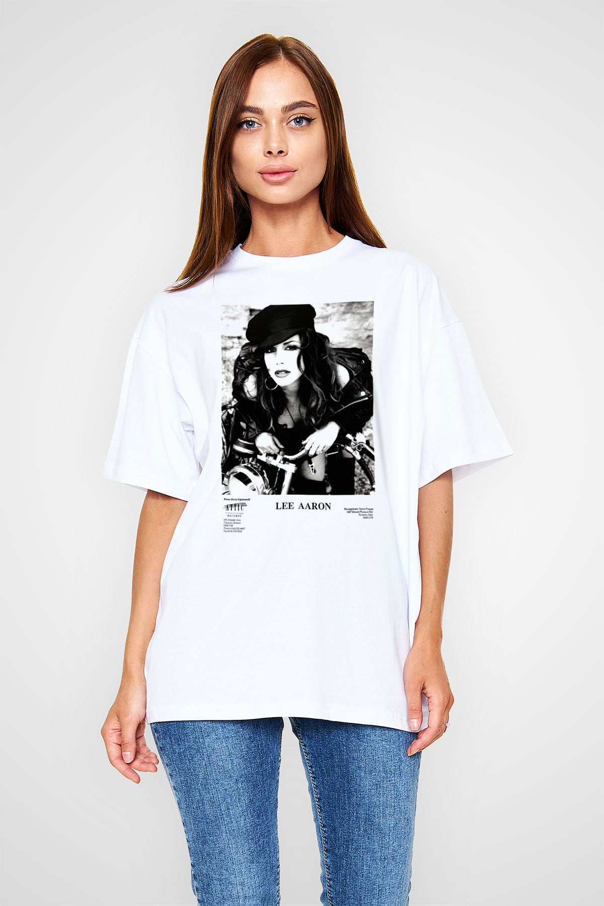 Lee Aaron Beyaz Unisex Oversize Tişört T-Shirt