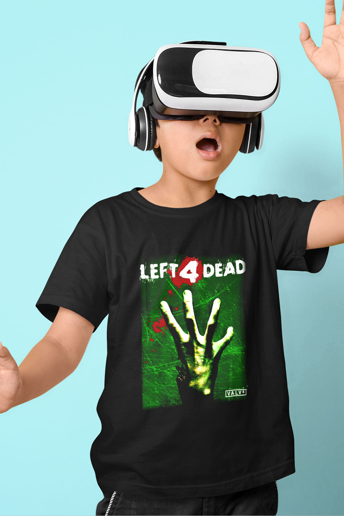 Left 4 Dead Baskılı Siyah Unisex Çocuk Tişört