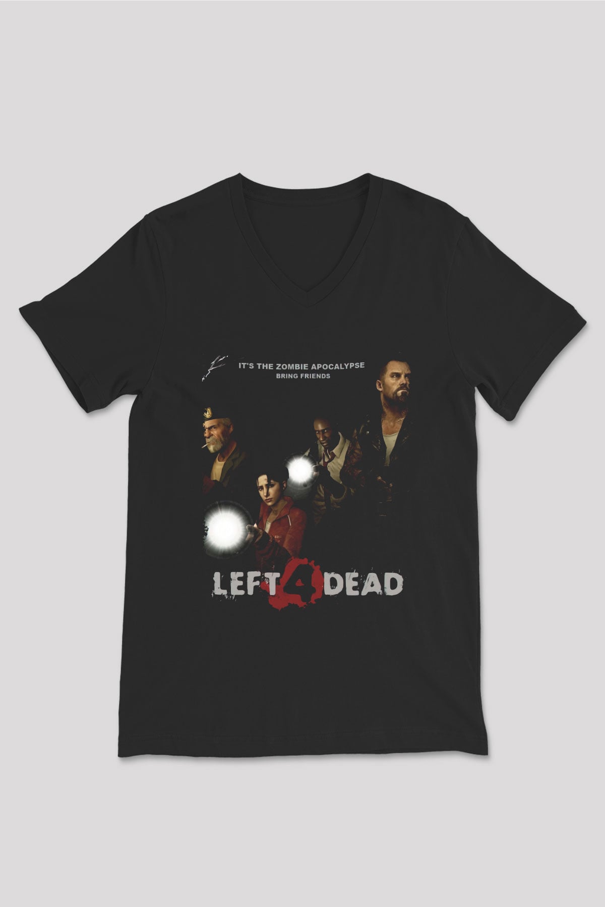 Left 4 Dead Siyah Unisex V Yaka Tişört