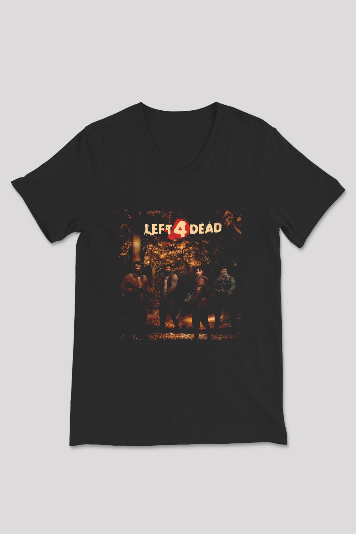 Left 4 Dead Siyah Unisex V Yaka Tişört