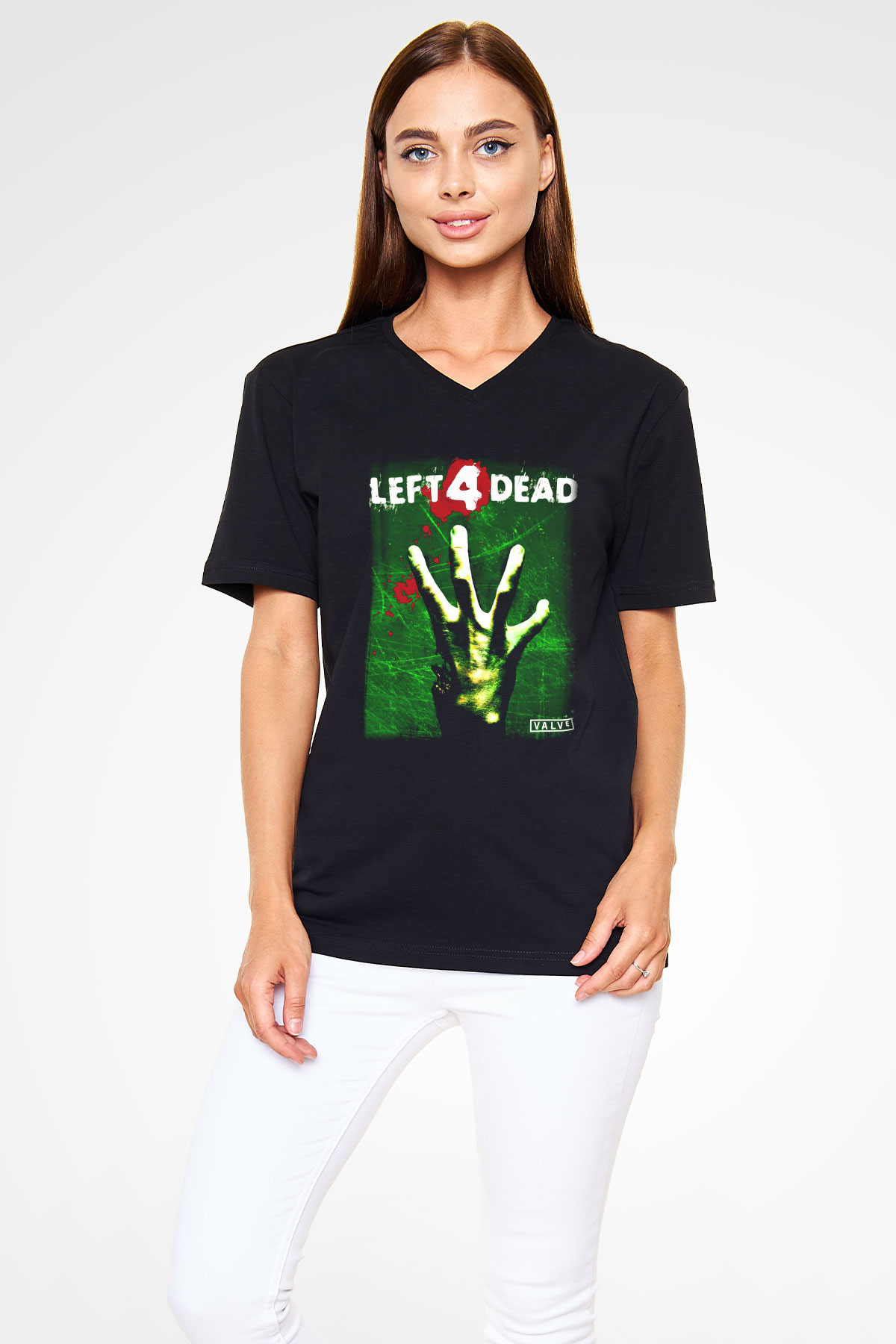 Left 4 Dead Siyah Unisex V Yaka Tişört T-Shirt