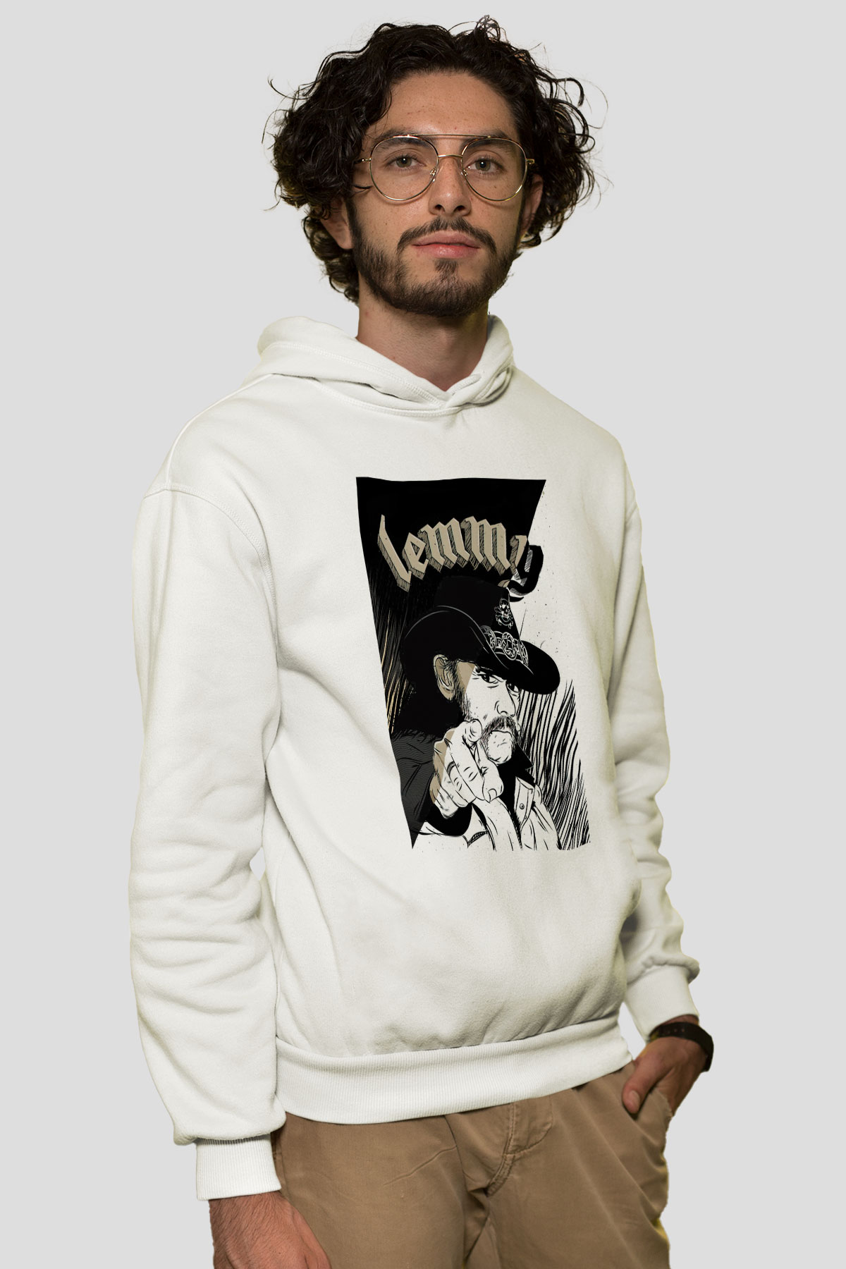 Lemmy Beyaz Unisex Kapşonlu Sweatshirt