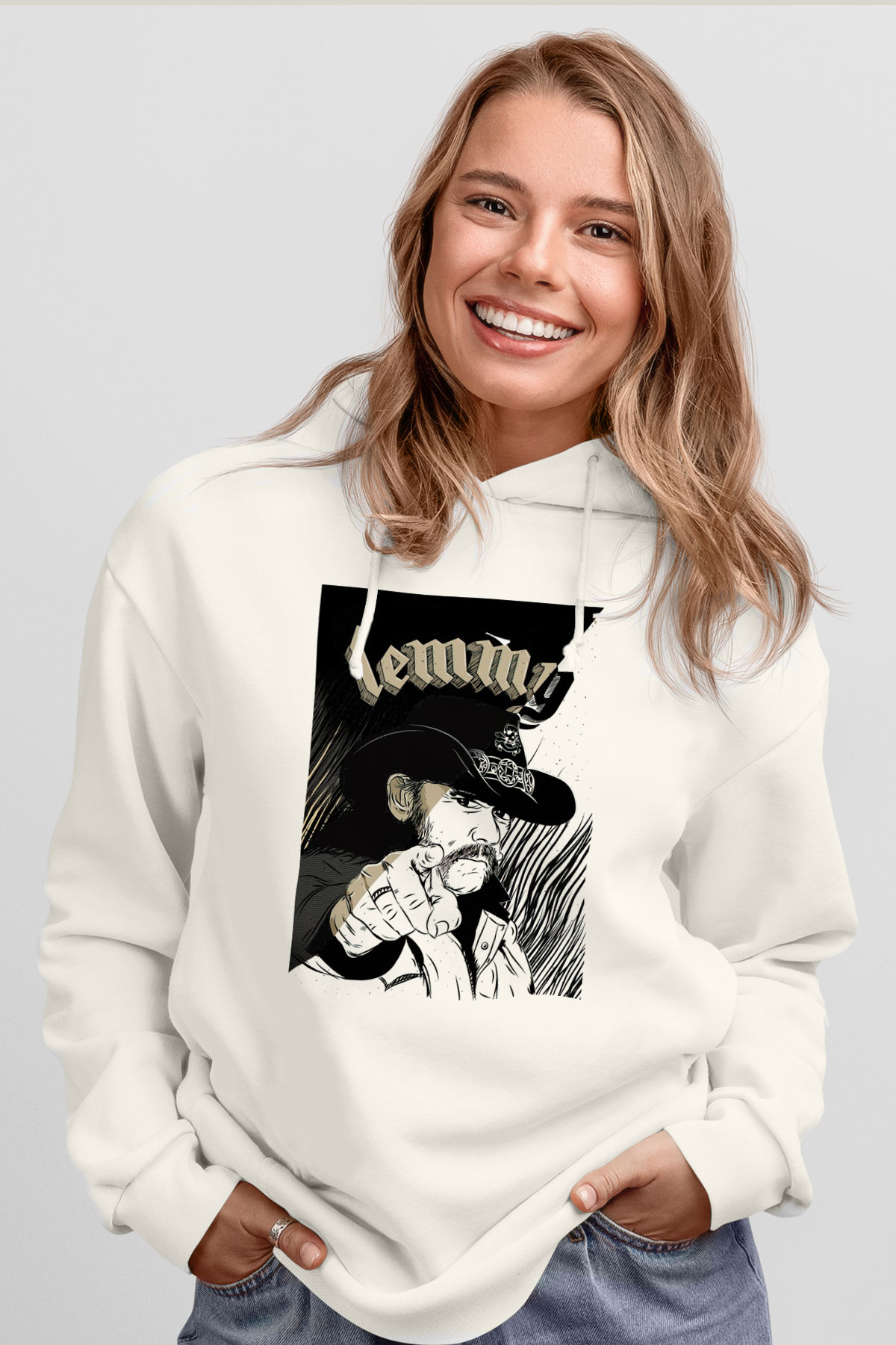 Lemmy Beyaz Unisex Kapşonlu Sweatshirt