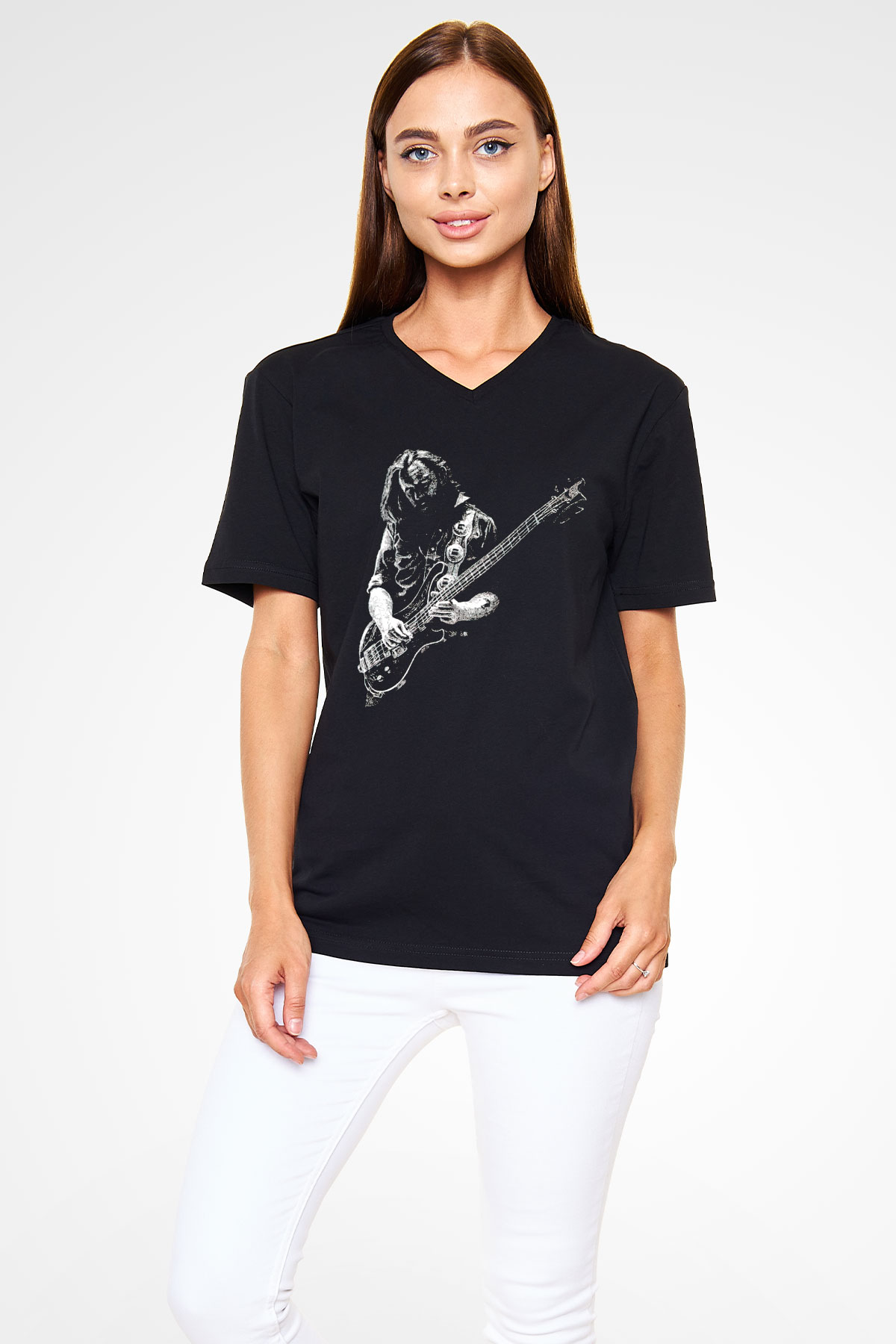 Lemmy Siyah Unisex V Yaka Tişört
