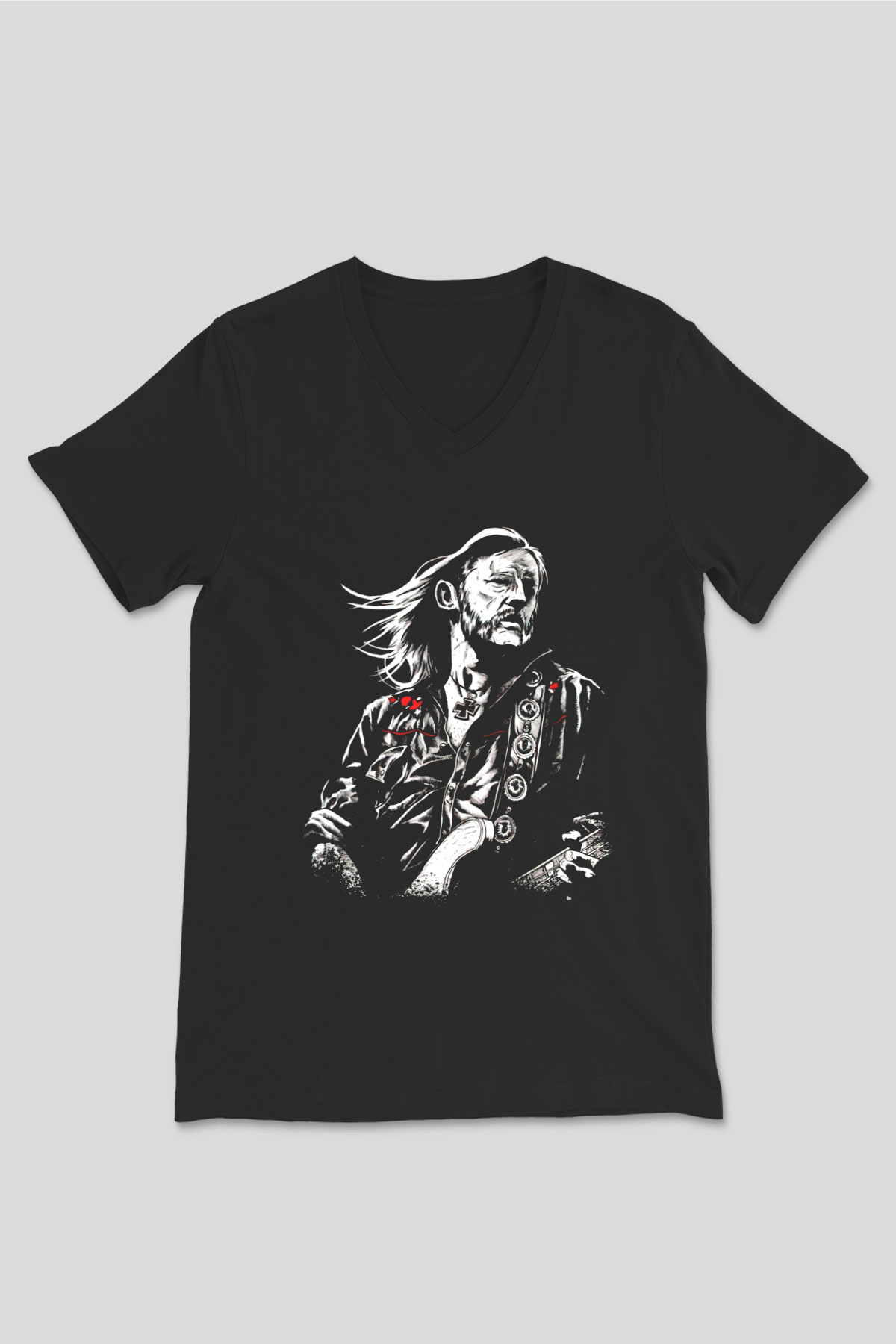 Lemmy Siyah Unisex V Yaka Tişört