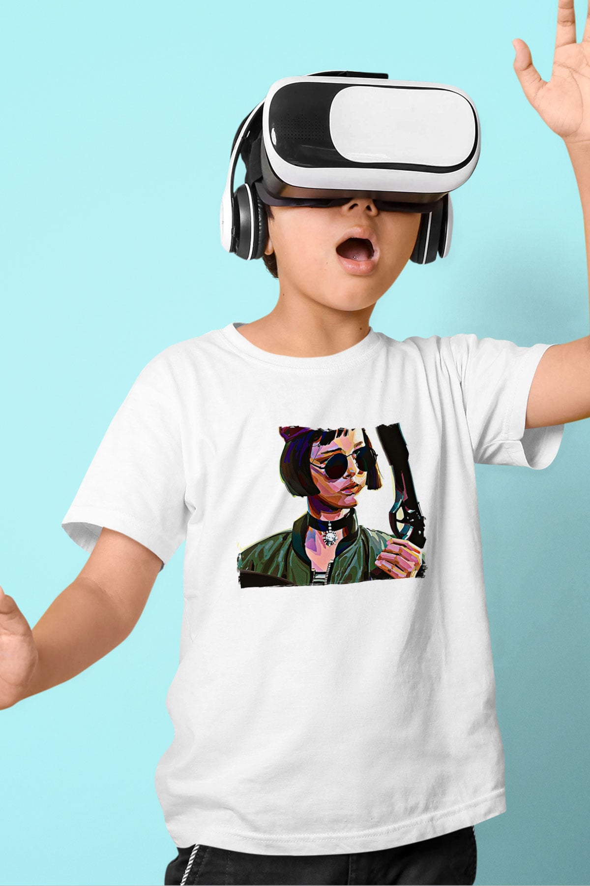 Leon Baskılı Beyaz Unisex Beyaz Çocuk Tişört - Tshirt