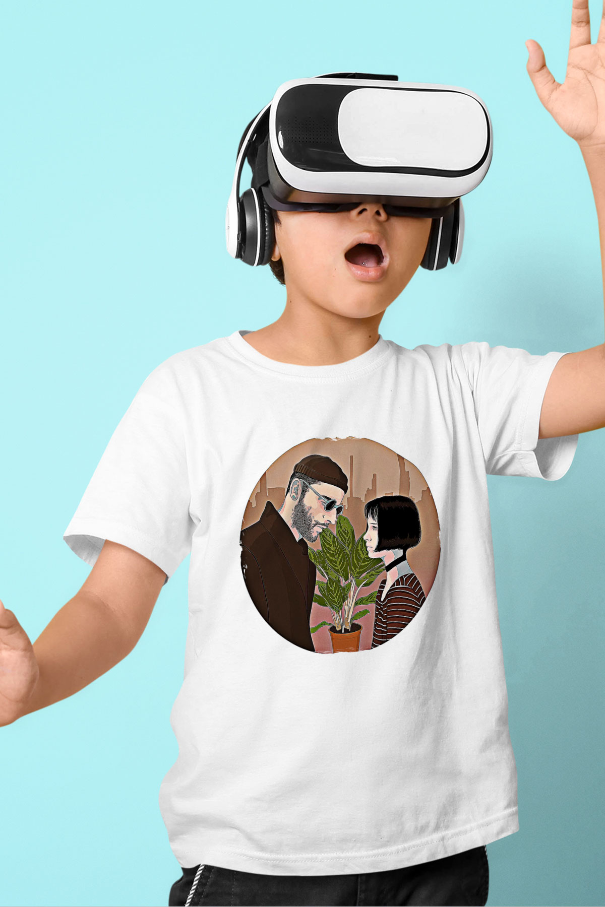Leon Baskılı Beyaz Unisex Beyaz Çocuk Tişört - Tshirt