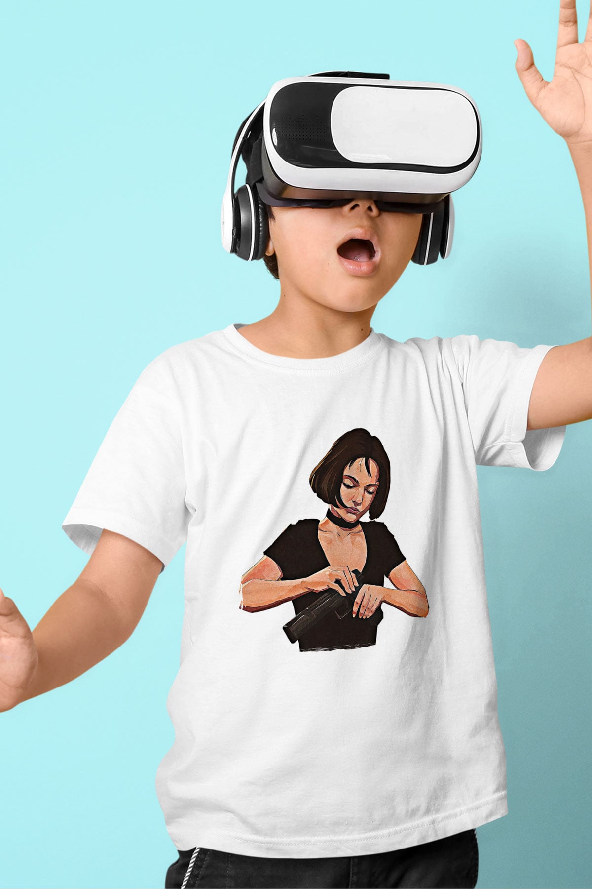 Leon Baskılı Beyaz Unisex Beyaz Çocuk Tişört - Tshirt
