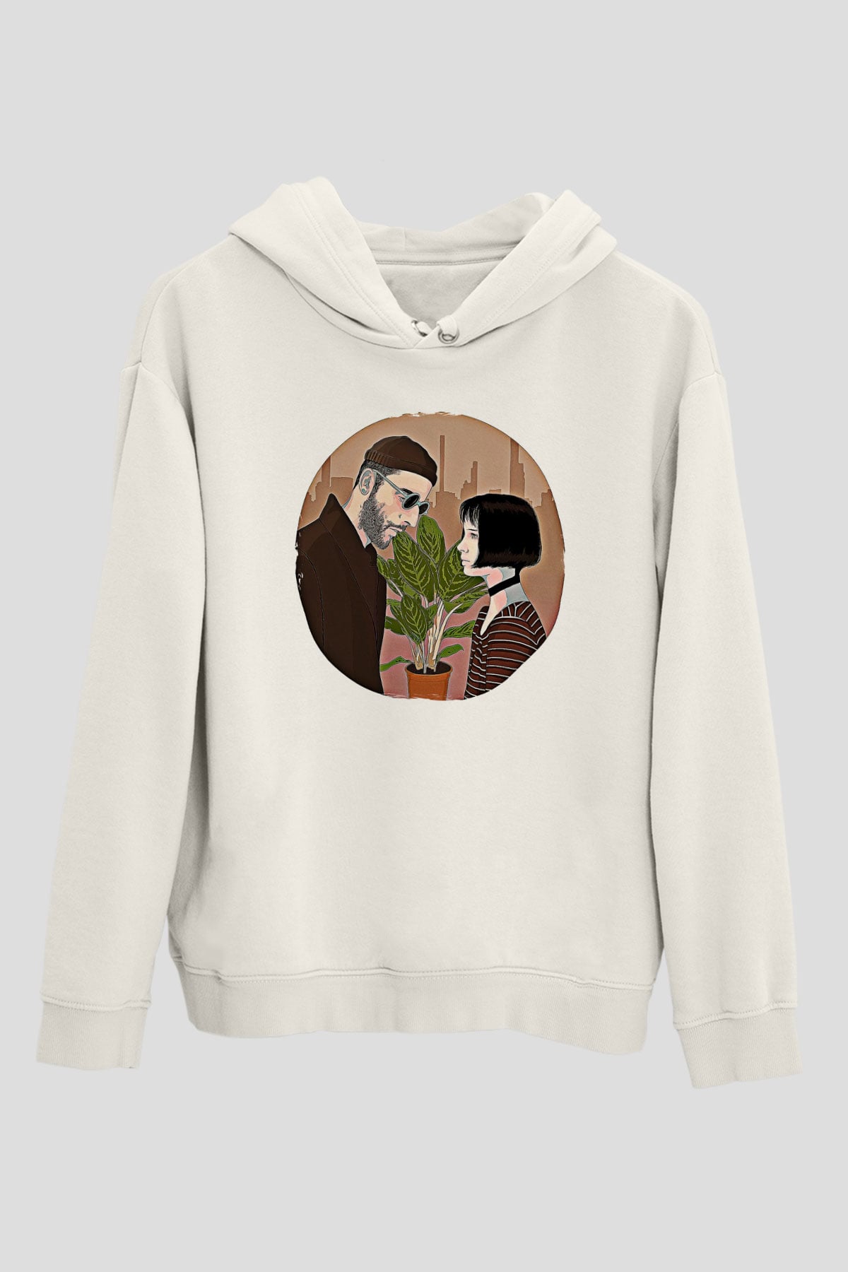 Leon Baskılı Beyaz Unisex Hoodie
