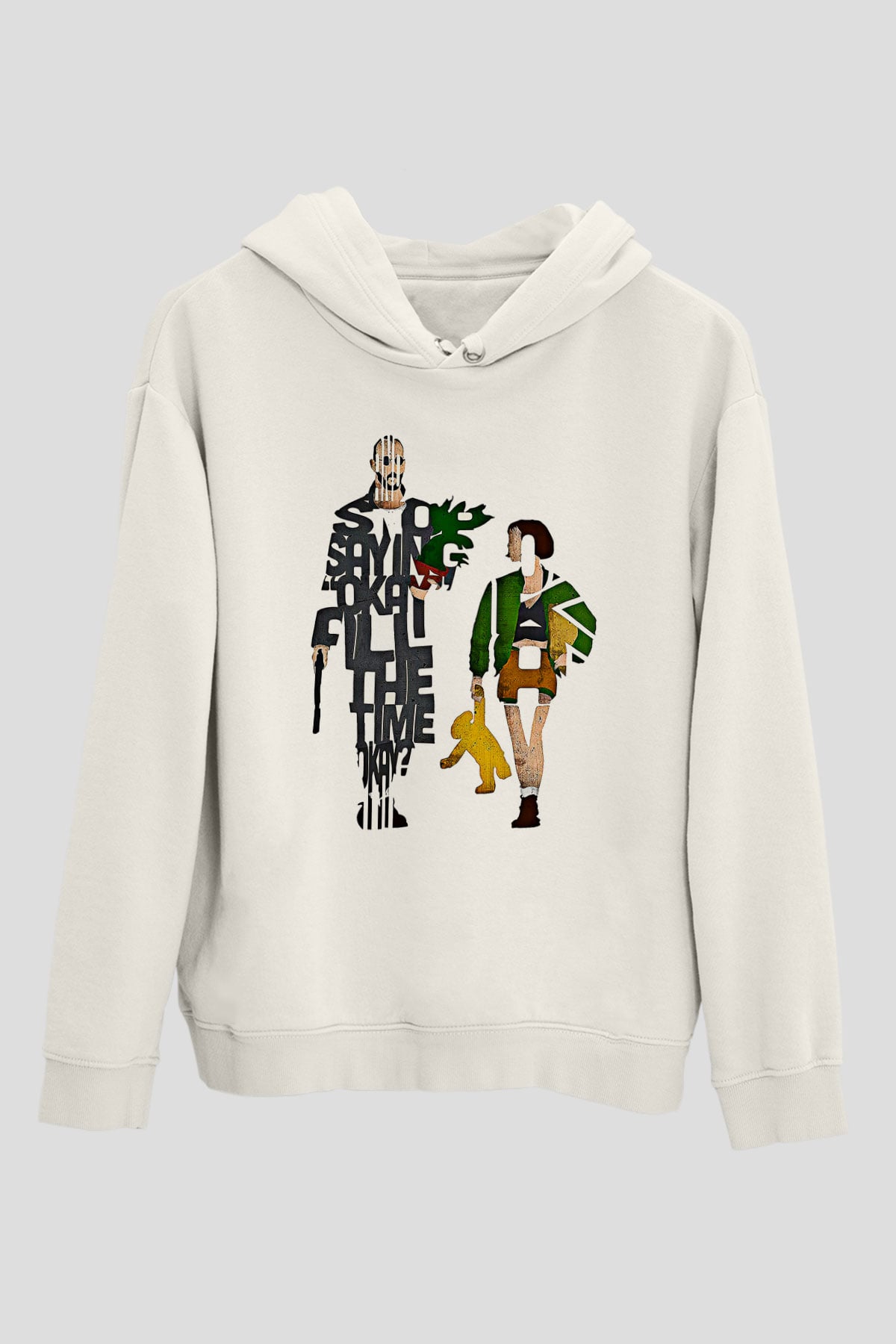 Leon Baskılı Beyaz Unisex Hoodie