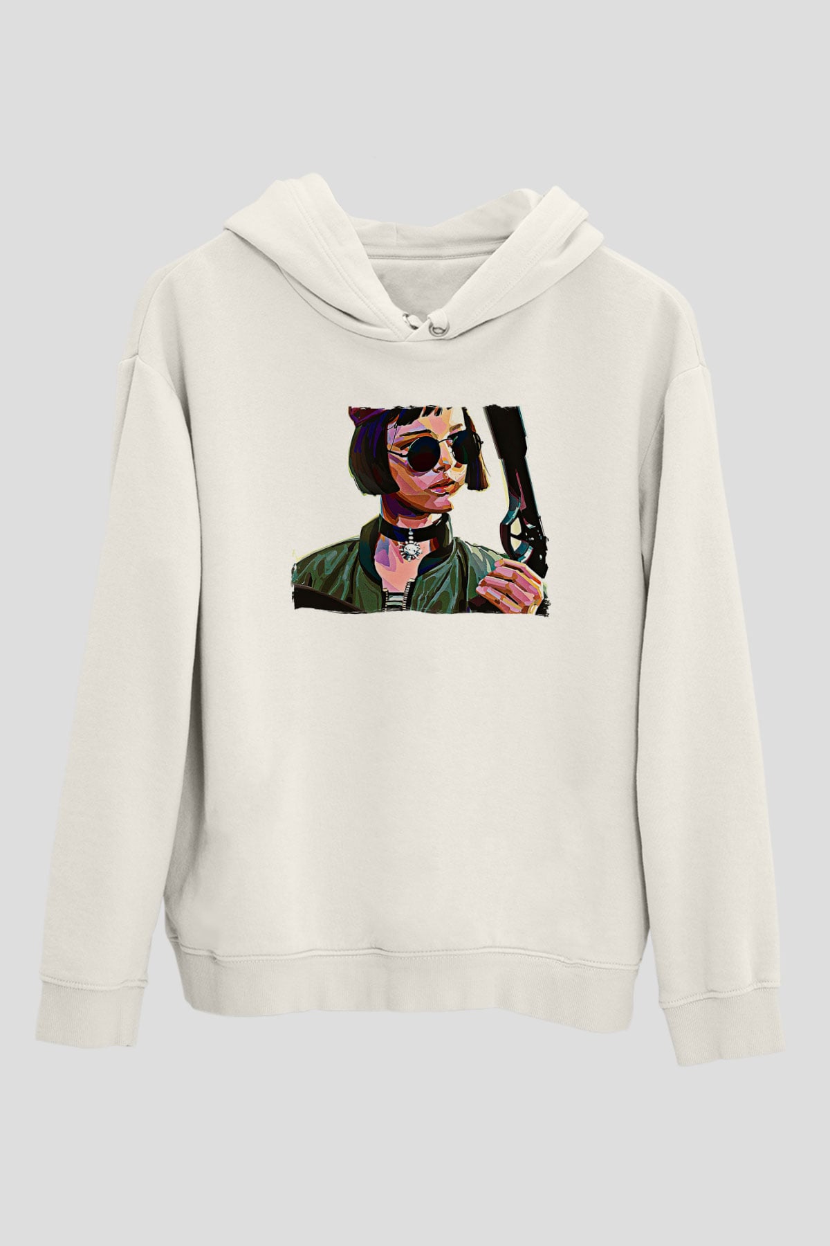 Leon Baskılı Beyaz Unisex Hoodie