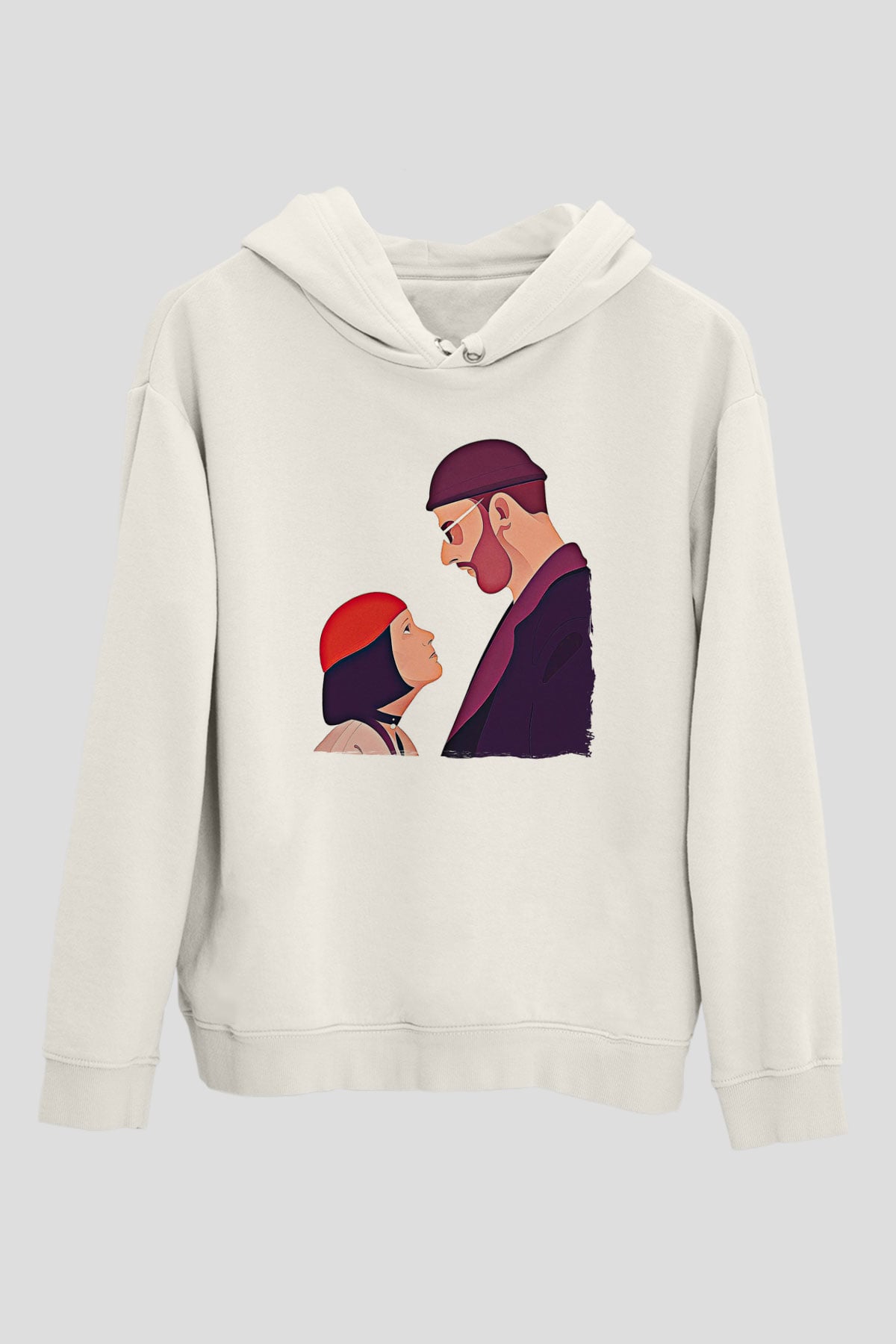 Leon Baskılı Beyaz Unisex Hoodie