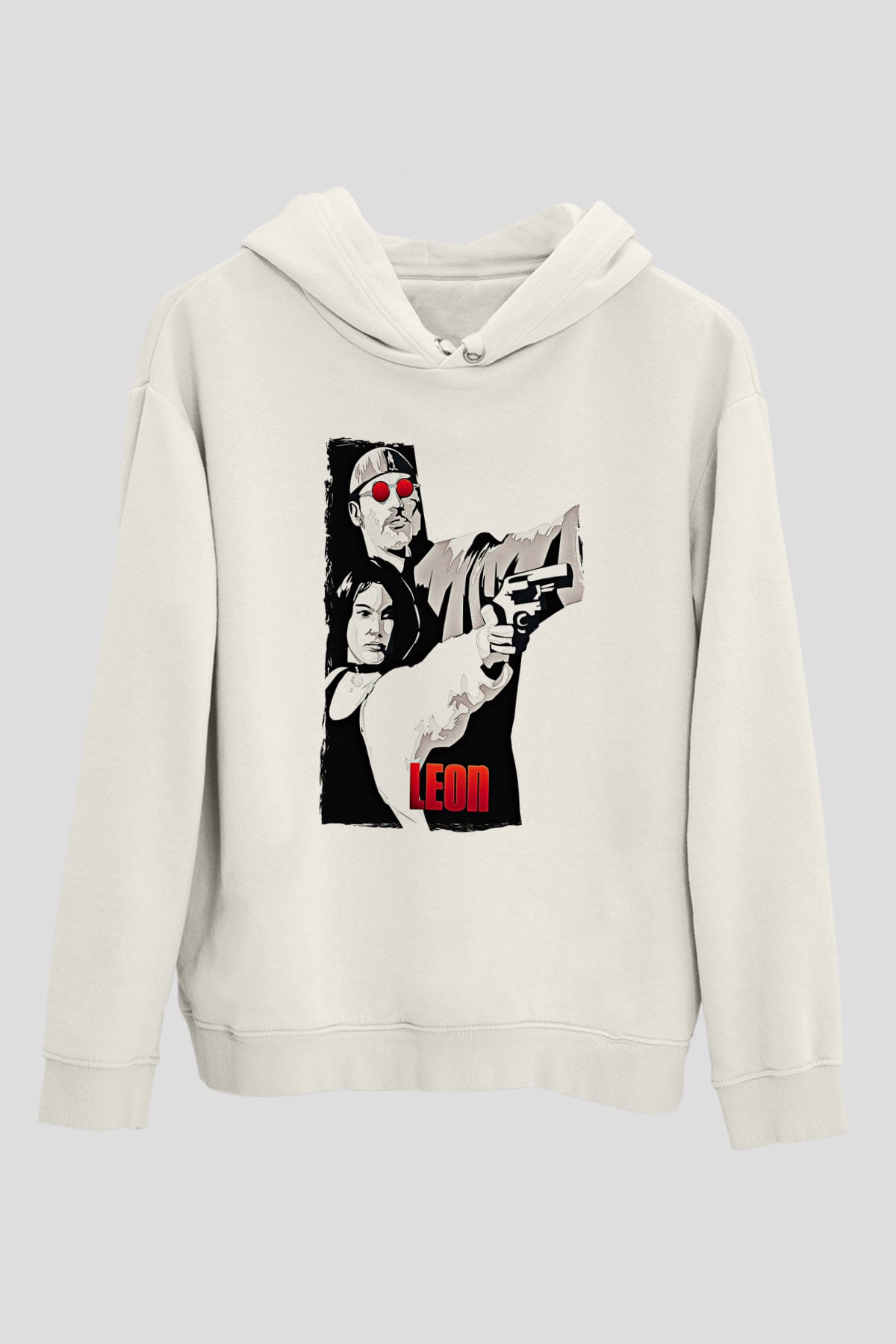 Leon Baskılı Beyaz Unisex Hoodie