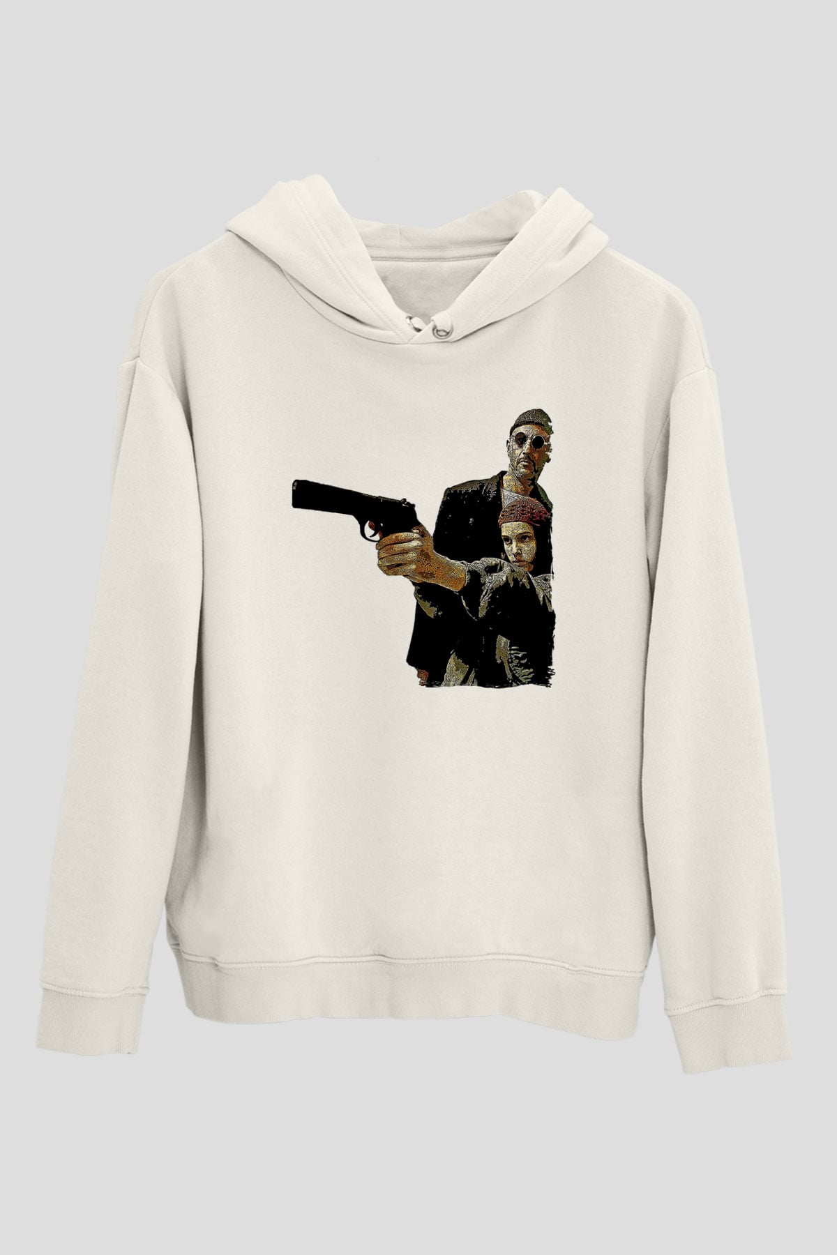 Leon Baskılı Beyaz Unisex Hoodie