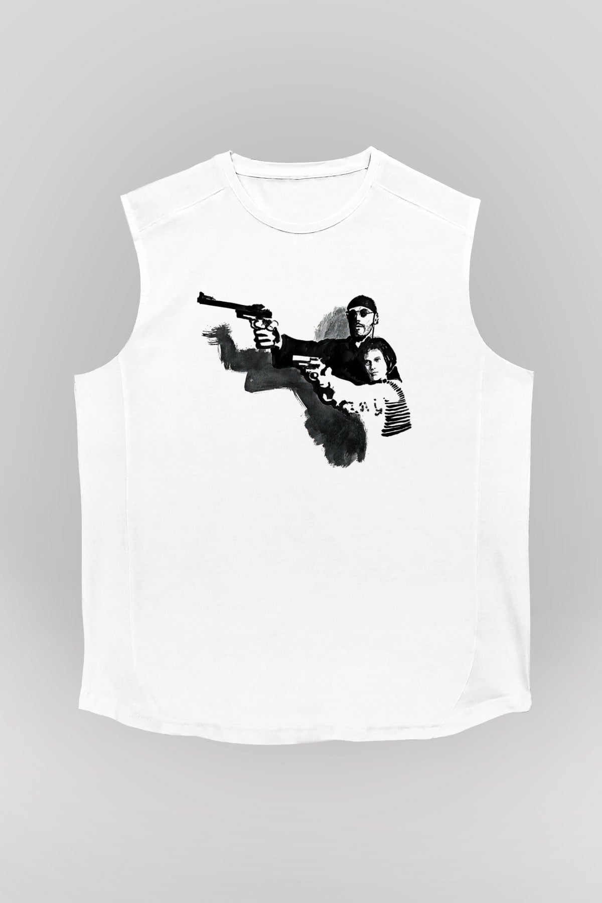 Leon Baskılı Beyaz Unisex Kolsuz Tişört - Tshirt