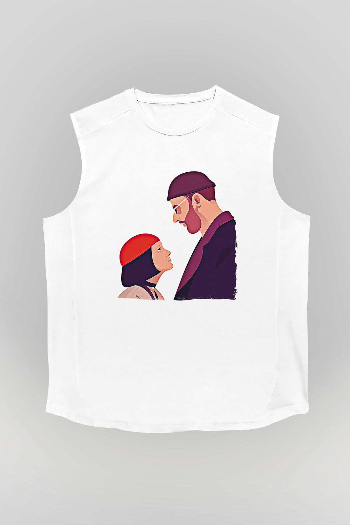 Leon Baskılı Beyaz Unisex Kolsuz Tişört - Tshirt