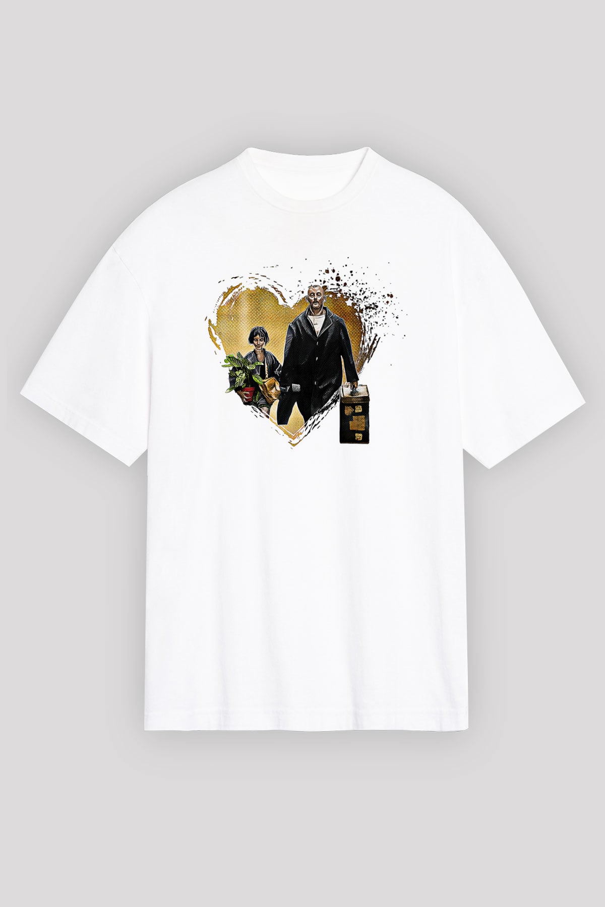 Leon Baskılı Beyaz Unisex Oversize Tişört - Tshirt