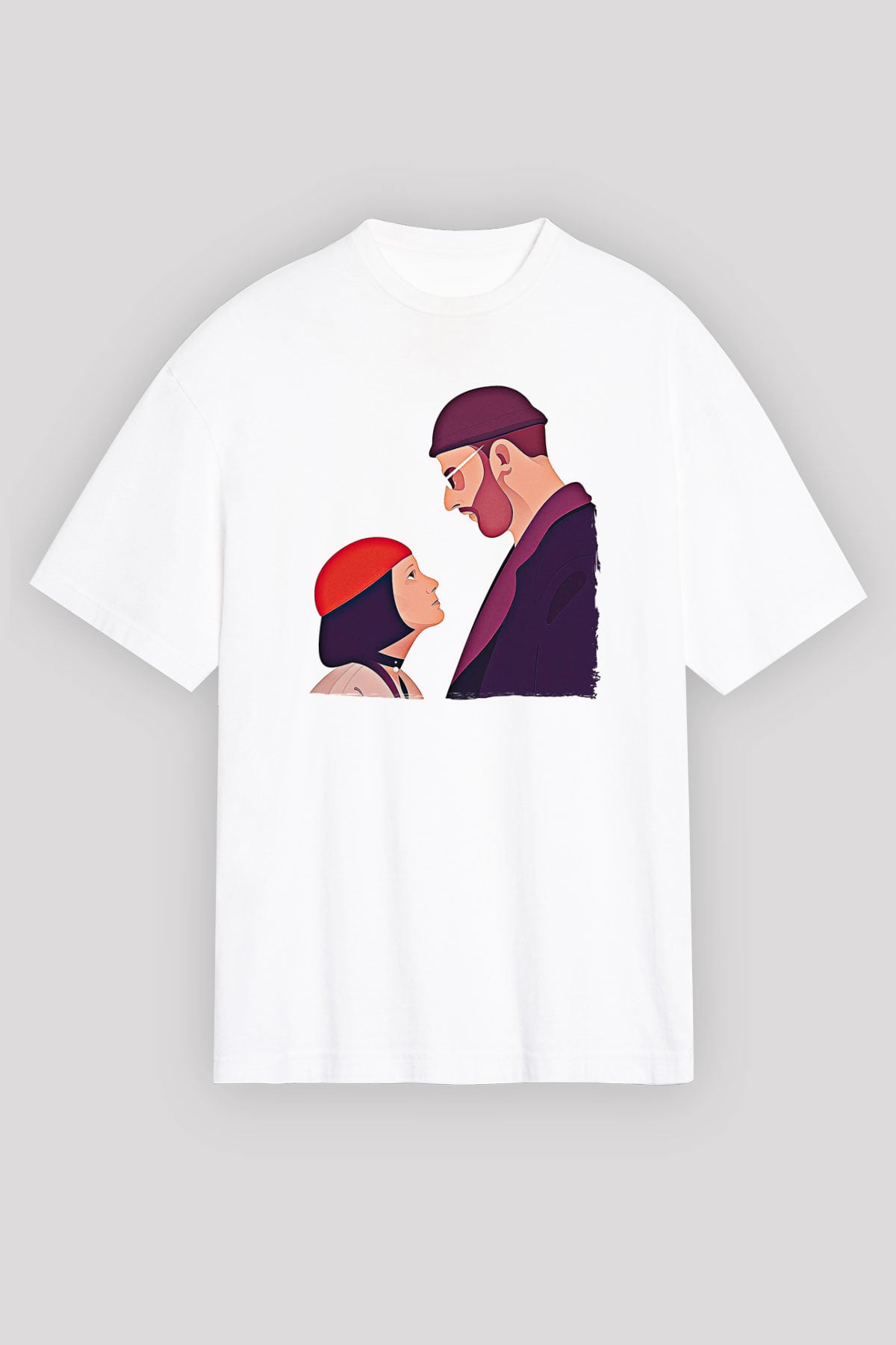 Leon Baskılı Beyaz Unisex Oversize Tişört - Tshirt