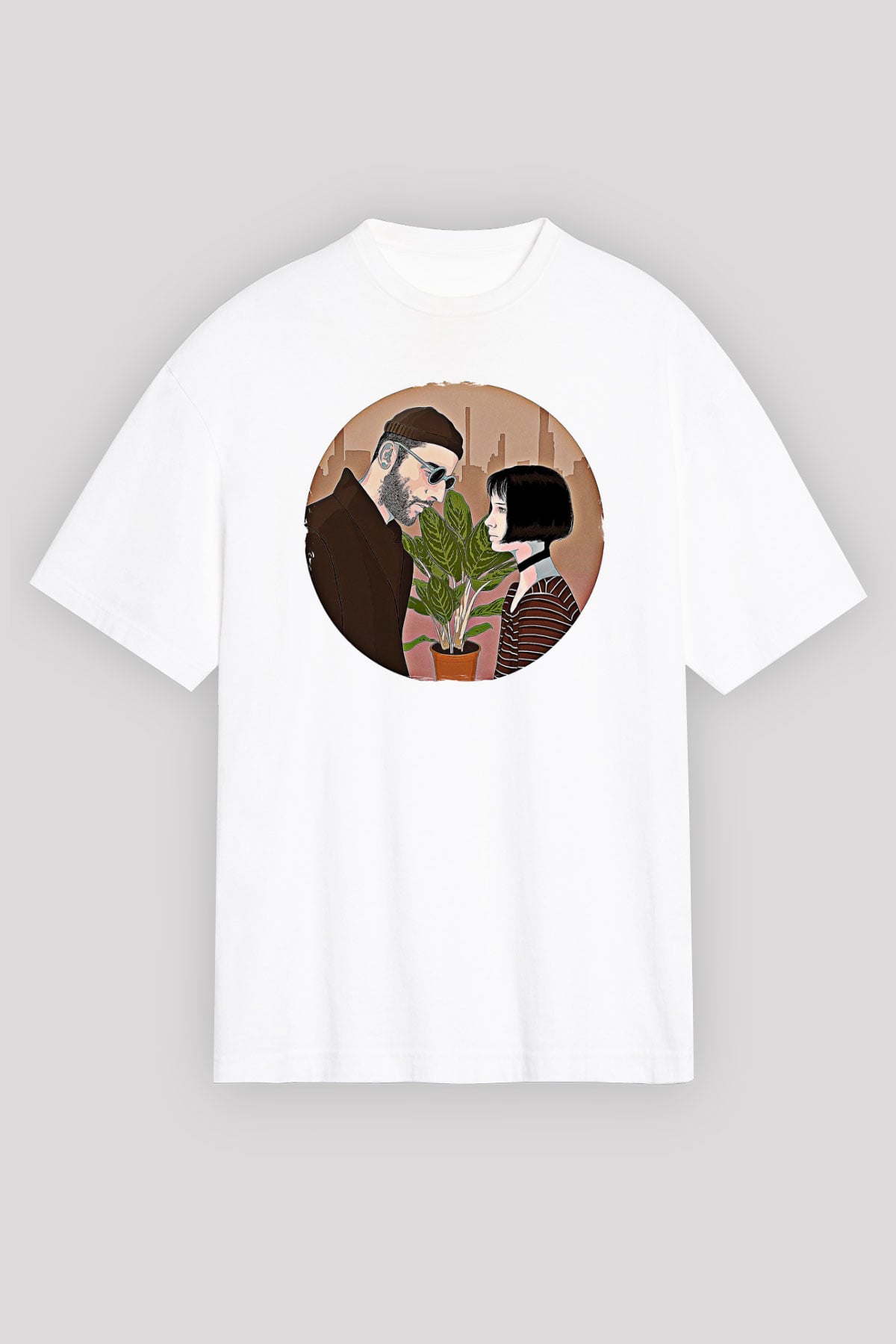 Leon Baskılı Beyaz Unisex Oversize Tişört - Tshirt