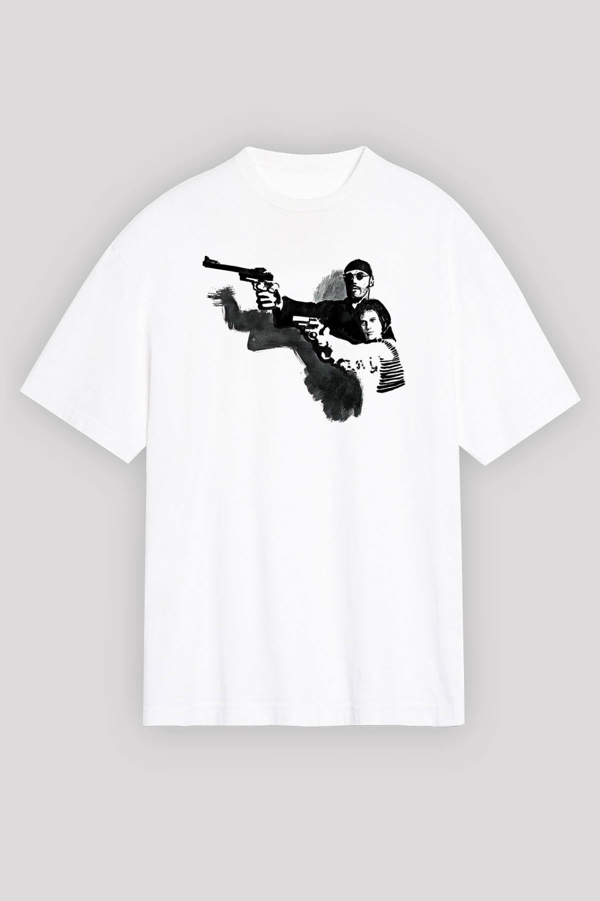 Leon Baskılı Beyaz Unisex Oversize Tişört - Tshirt