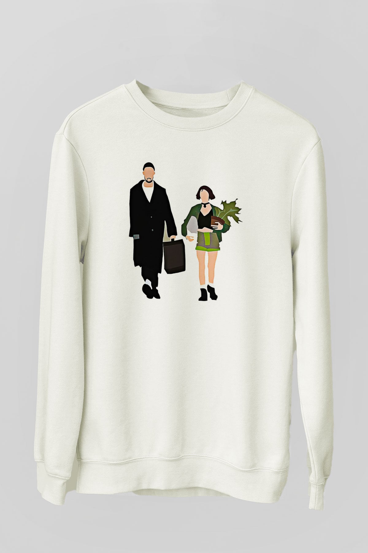 Leon Baskılı Beyaz Unisex Sweatshirt