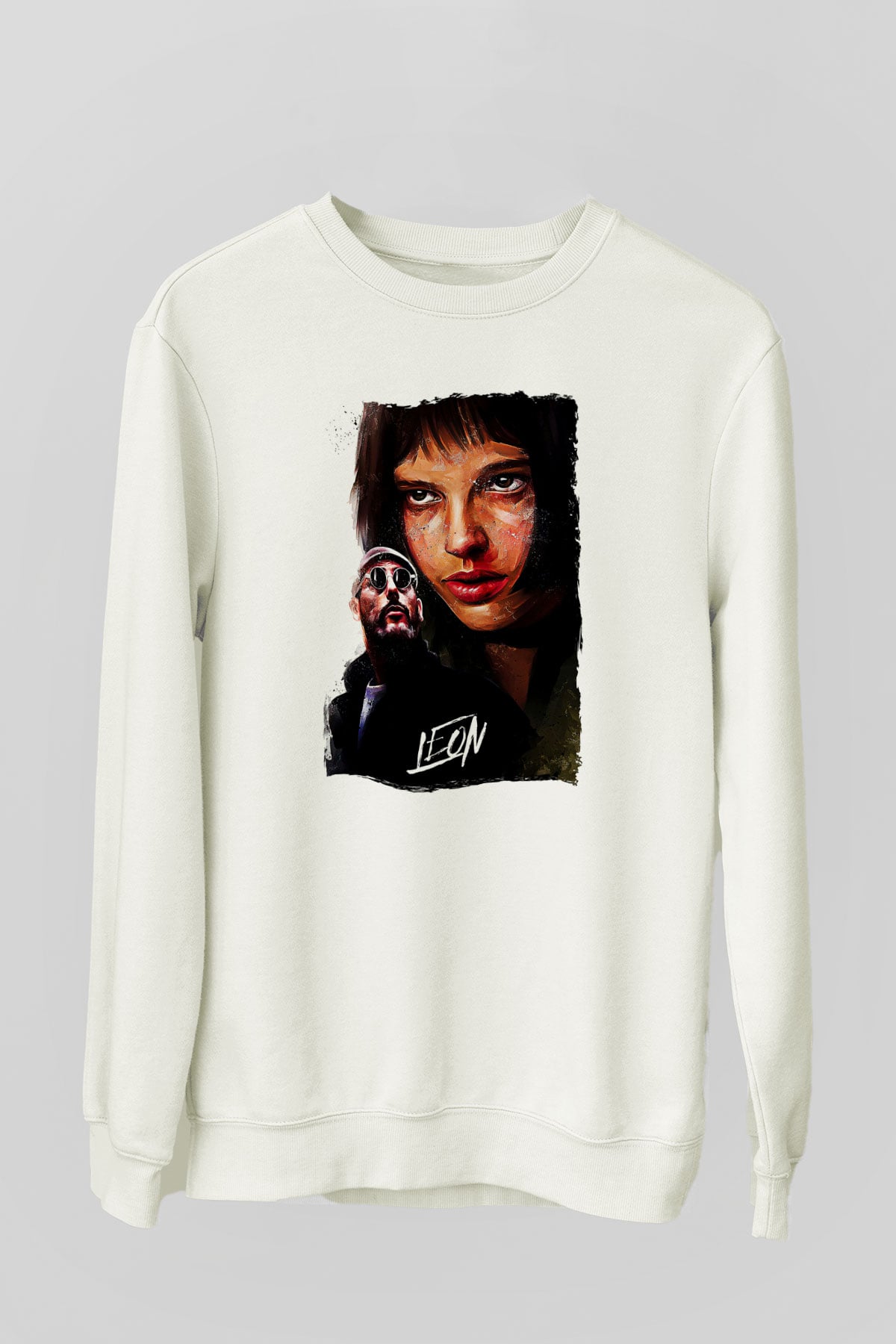 Leon Baskılı Beyaz Unisex Sweatshirt