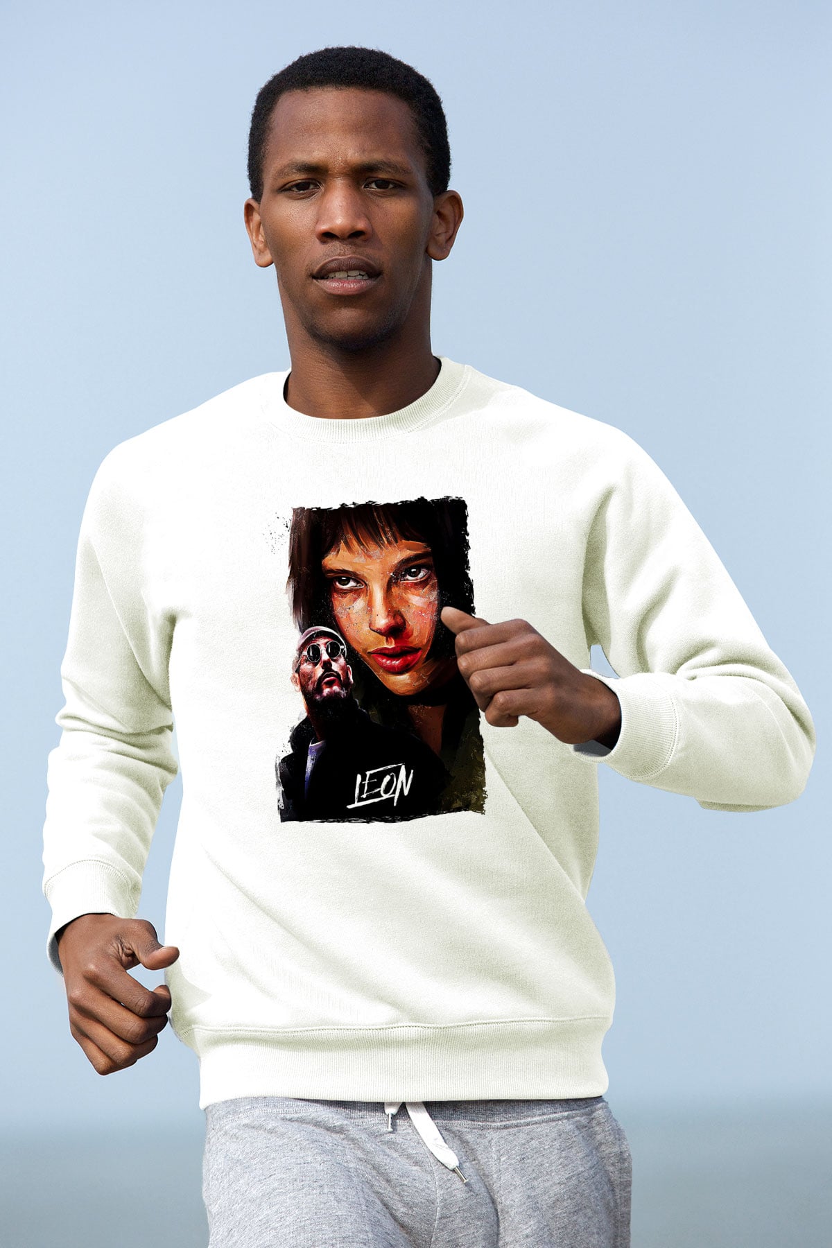 Leon Baskılı Beyaz Unisex Sweatshirt