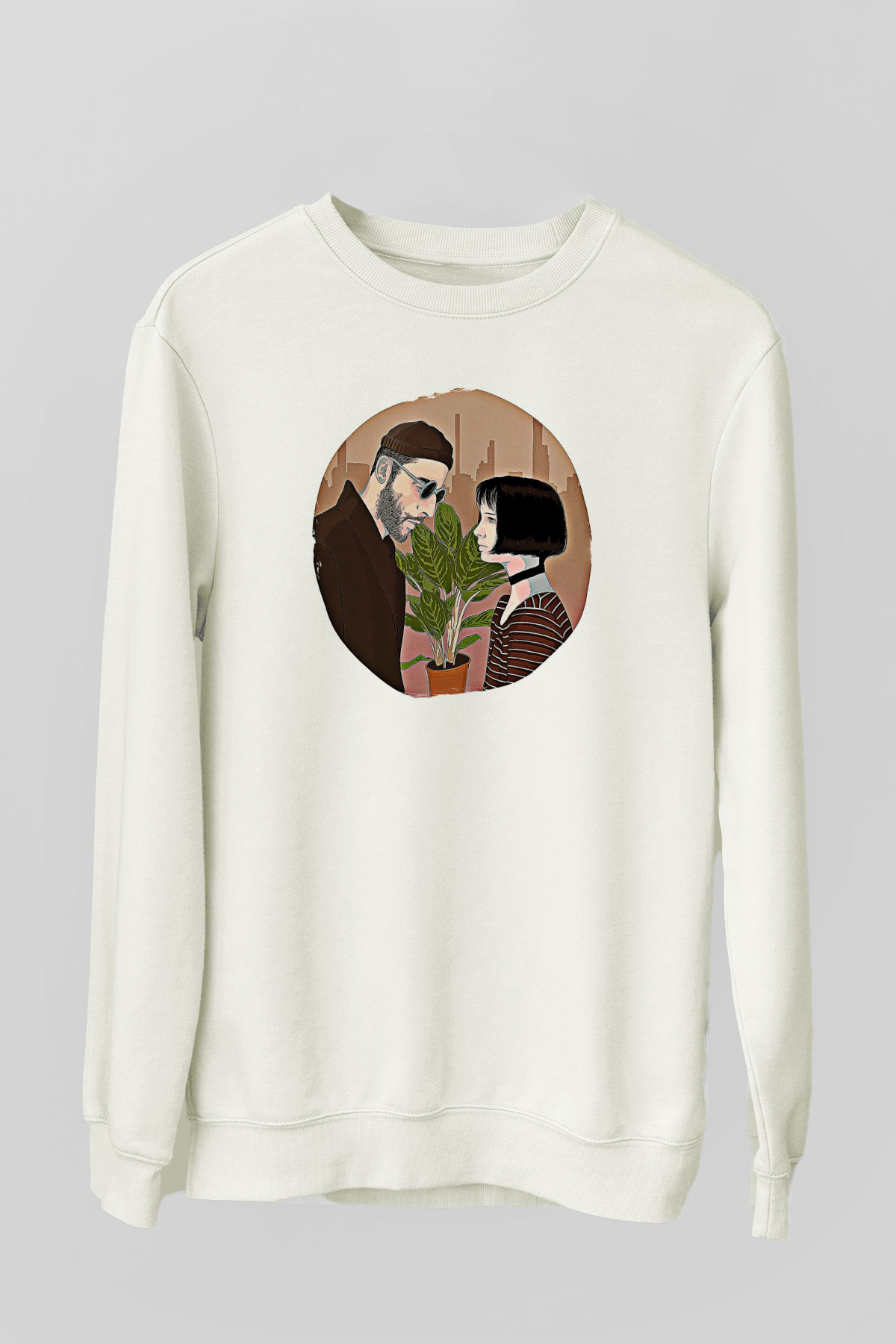 Leon Baskılı Beyaz Unisex Sweatshirt