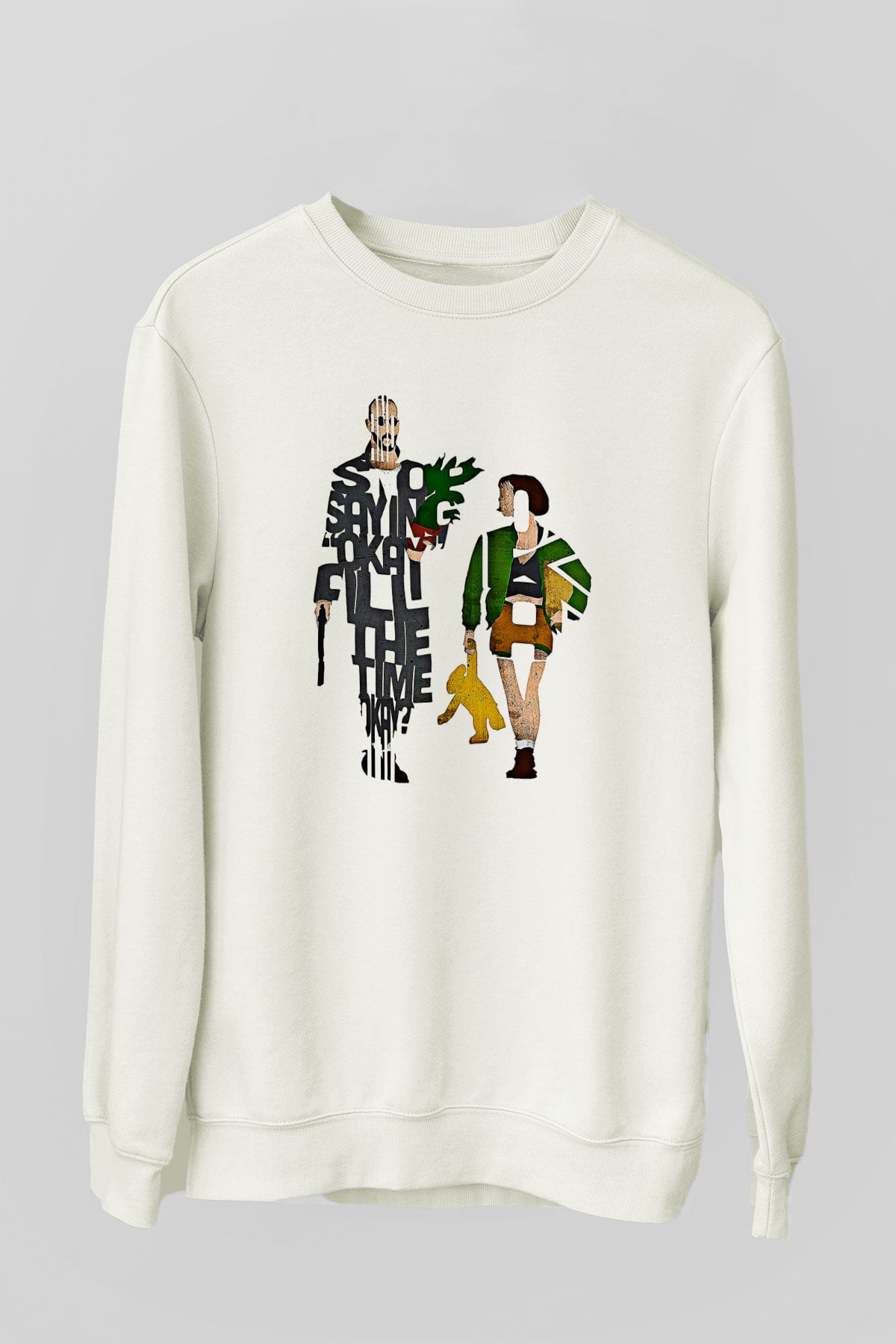 Leon Baskılı Beyaz Unisex Sweatshirt