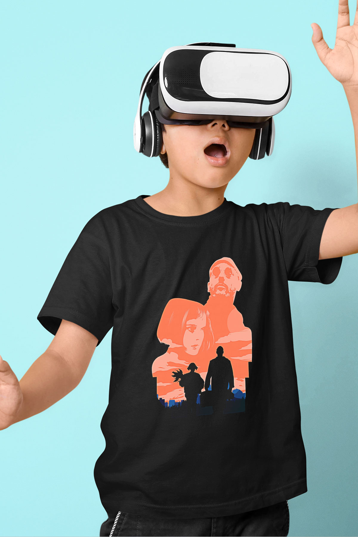 Leon Baskılı Unisex Siyah Çocuk Tişört - Tshirt