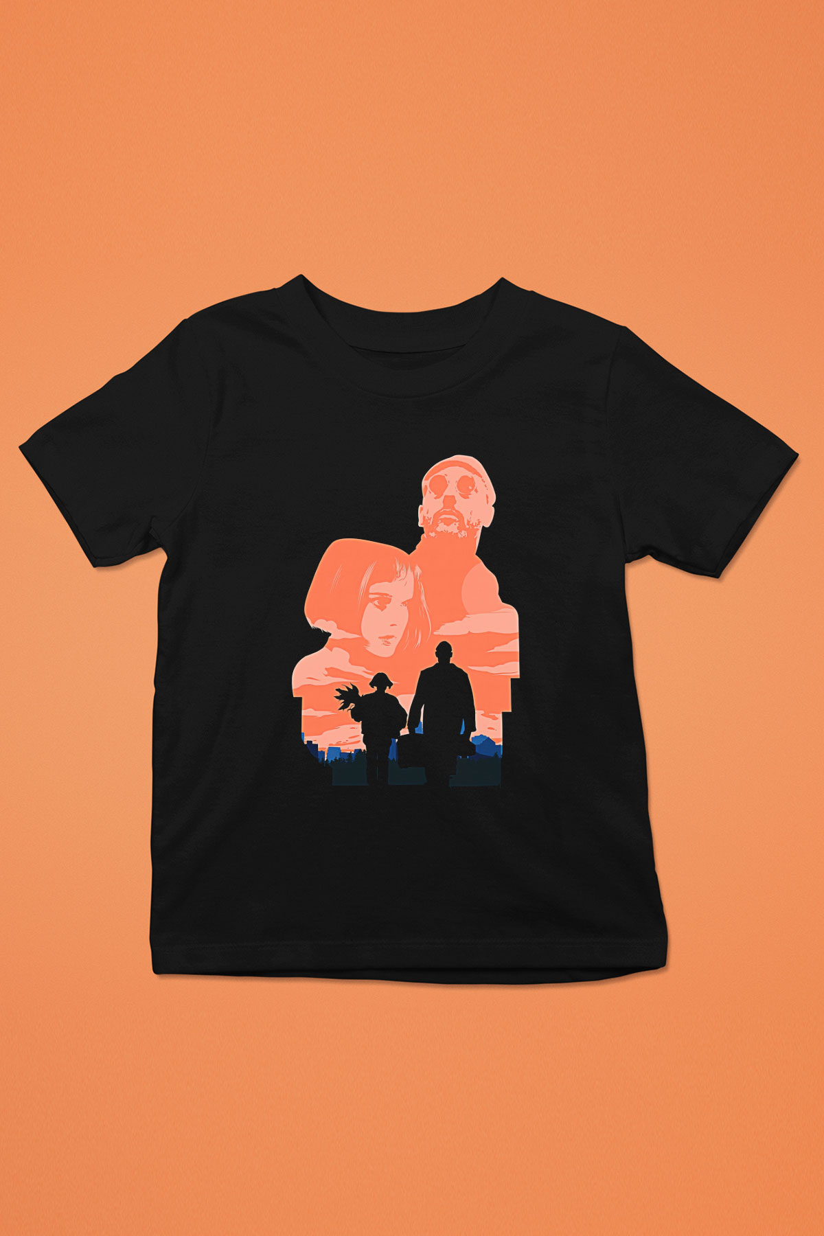 Leon Baskılı Unisex Siyah Çocuk Tişört - Tshirt