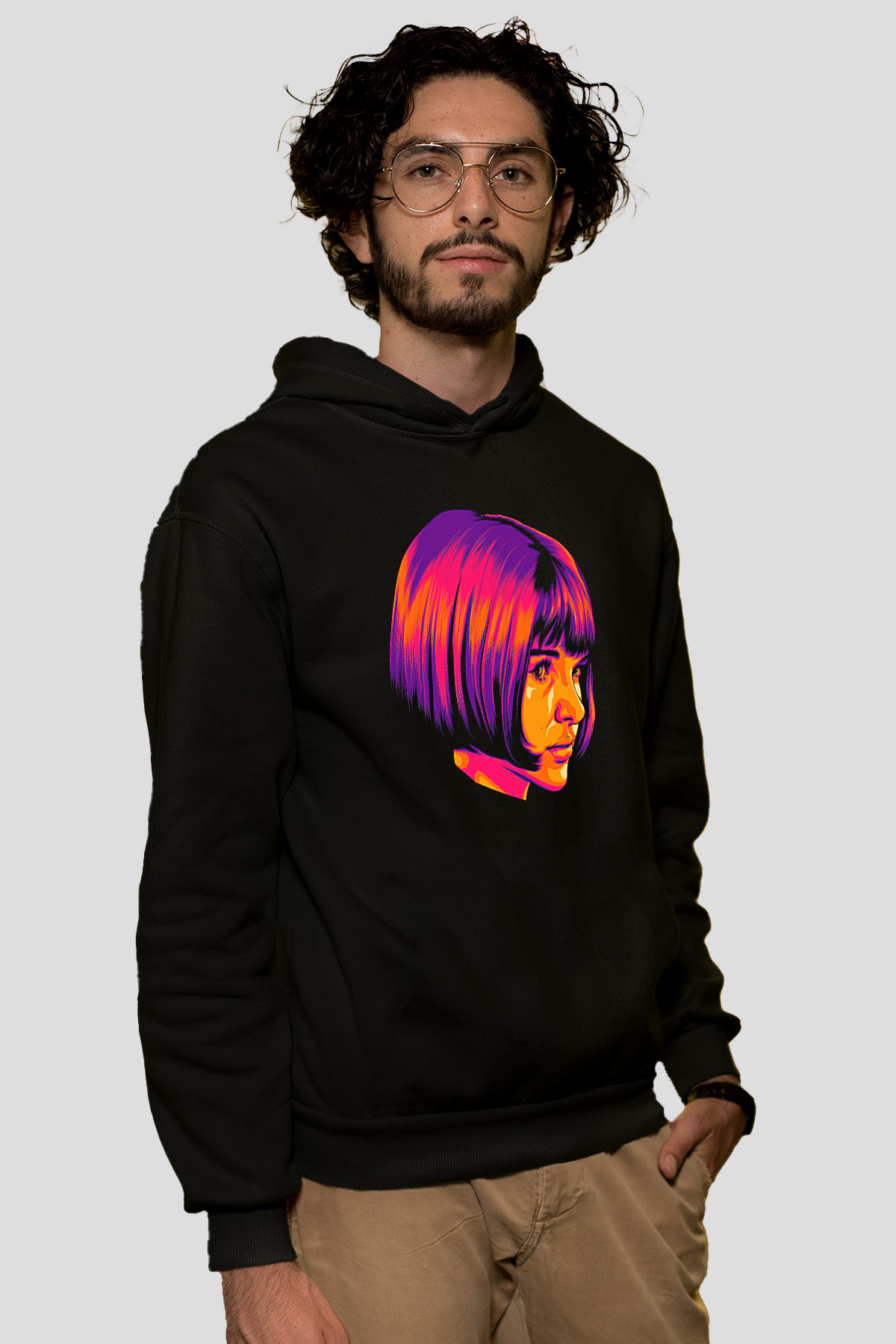 Leon Baskılı Unisex Siyah Hoodie