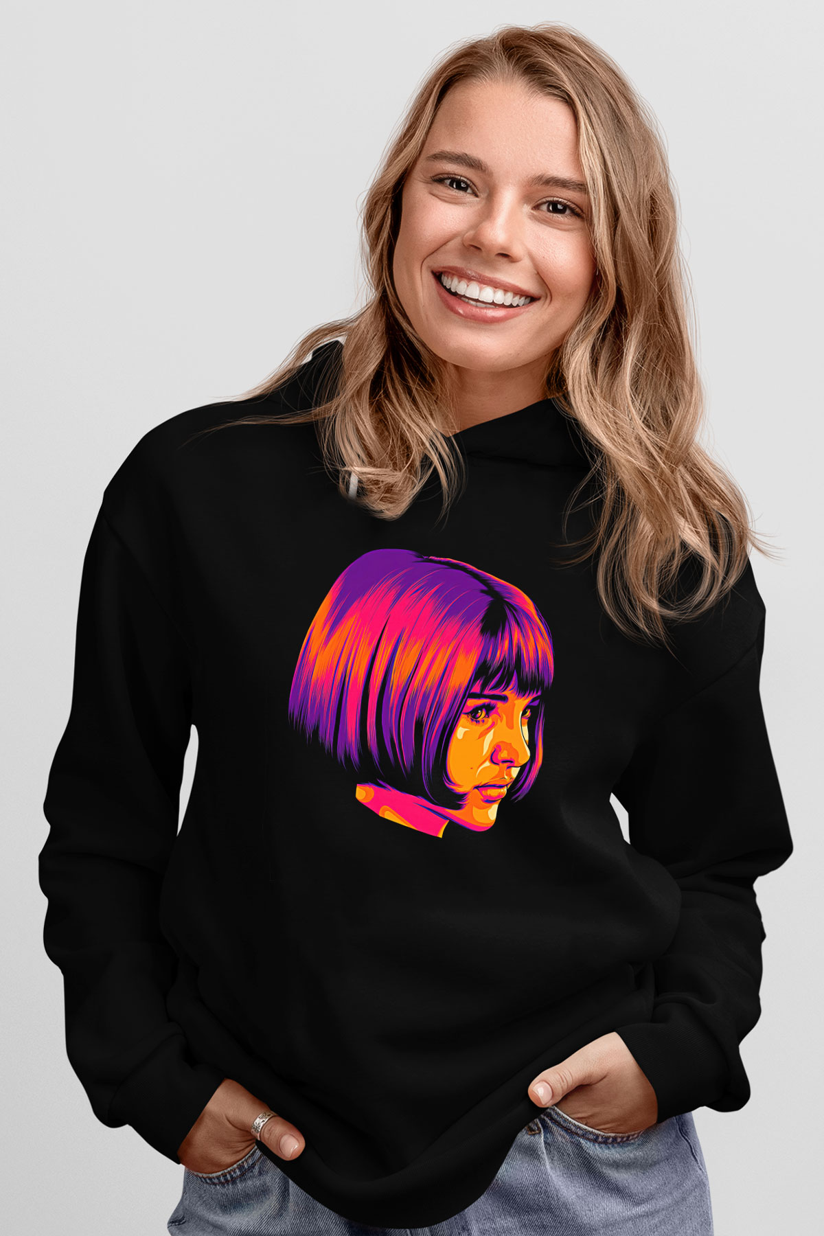 Leon Baskılı Unisex Siyah Hoodie