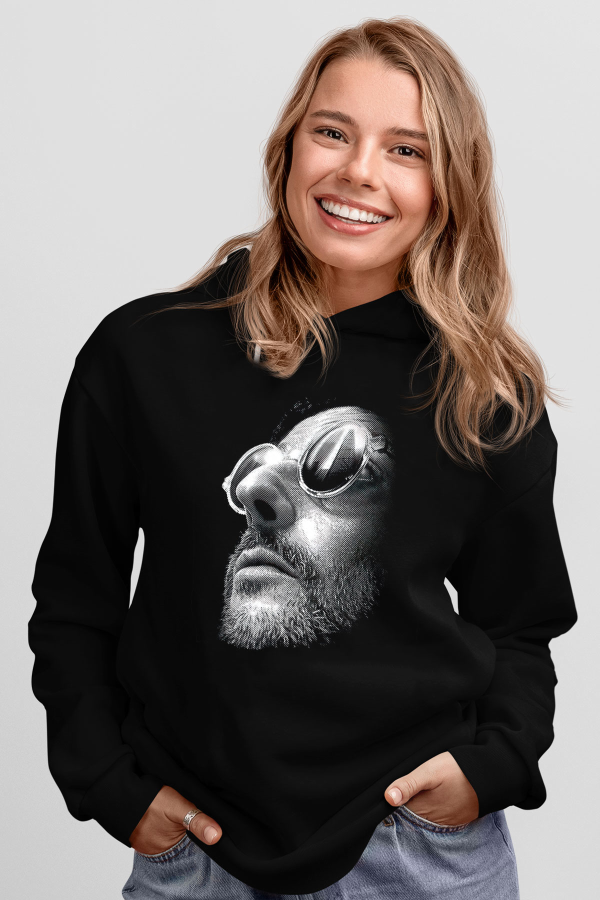 Leon Baskılı Unisex Siyah Hoodie