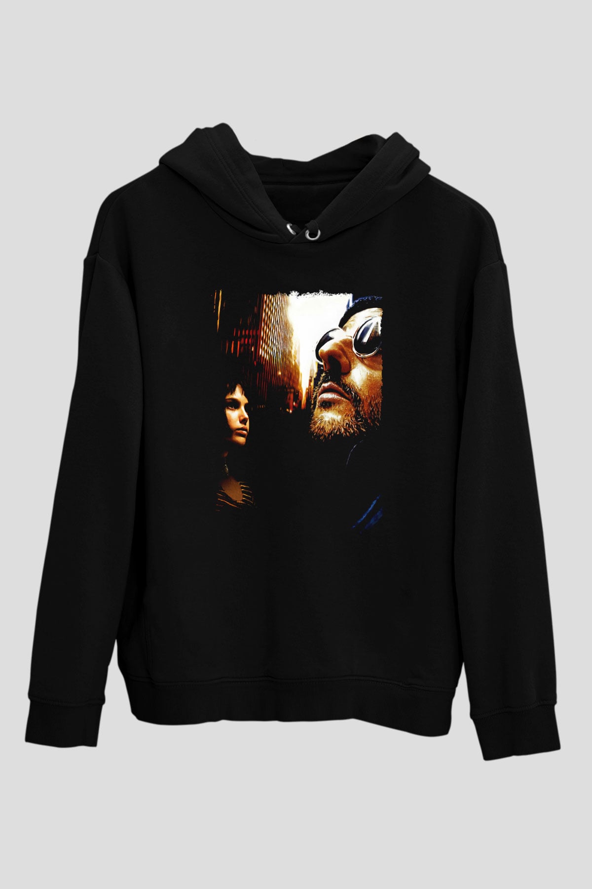 Leon Baskılı Unisex Siyah Hoodie