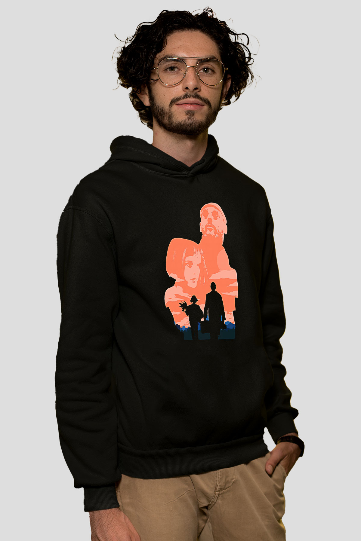 Leon Baskılı Unisex Siyah Hoodie