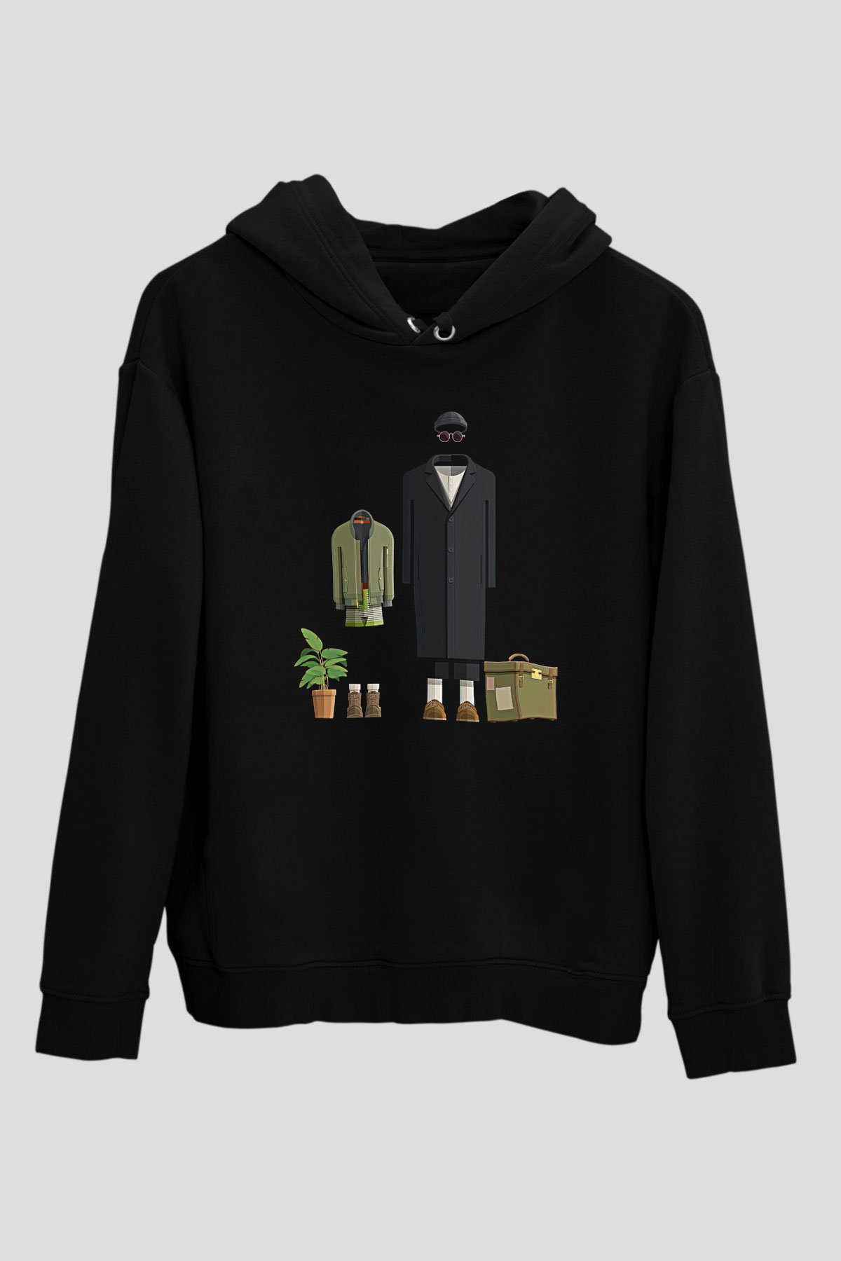 Leon Baskılı Unisex Siyah Hoodie