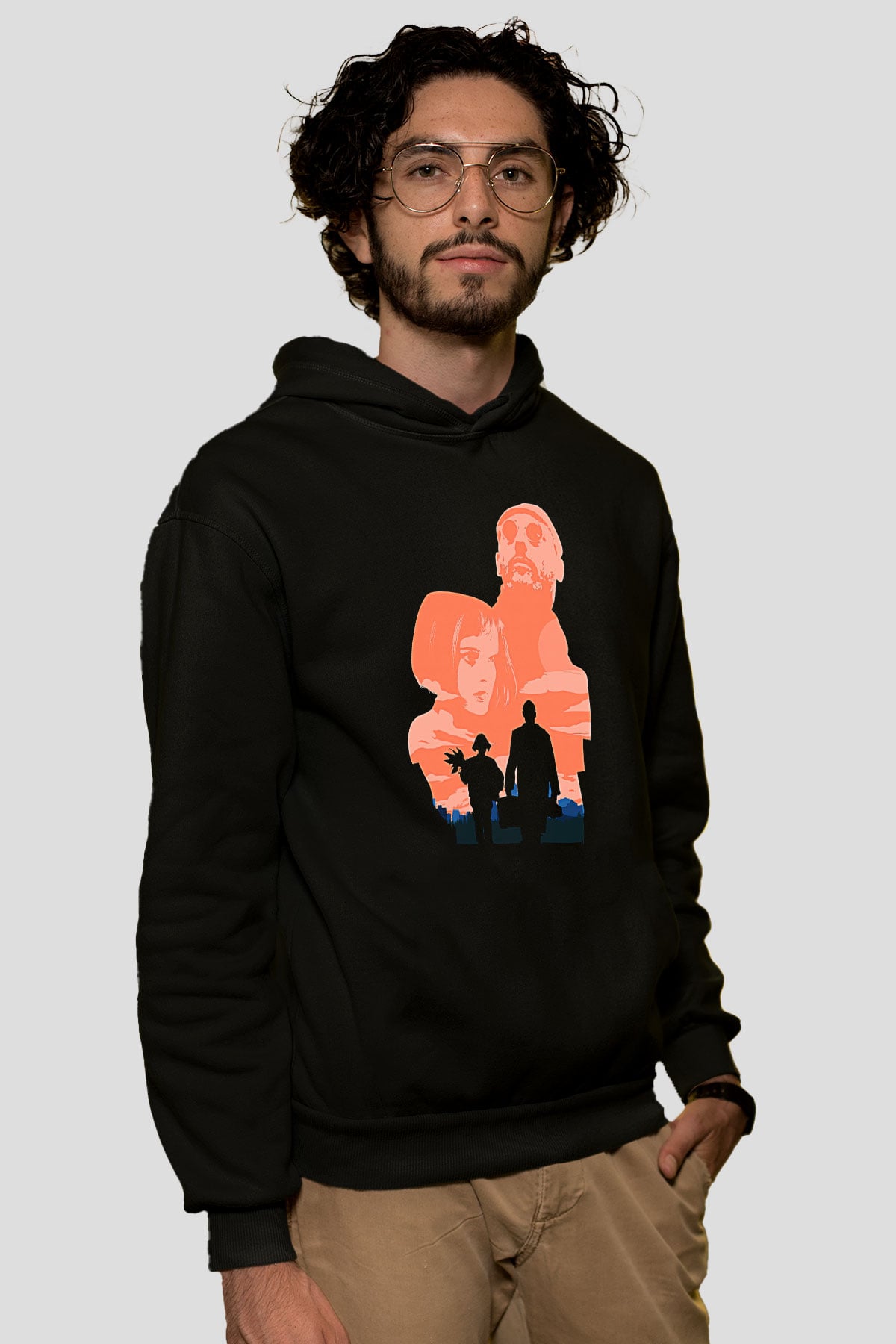Leon Baskılı Unisex Siyah Hoodie