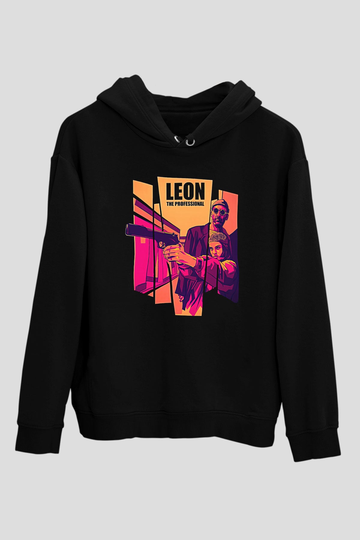 Leon Baskılı Unisex Siyah Hoodie