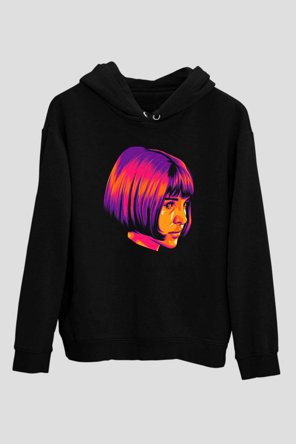 Leon Baskılı Unisex Siyah Hoodie