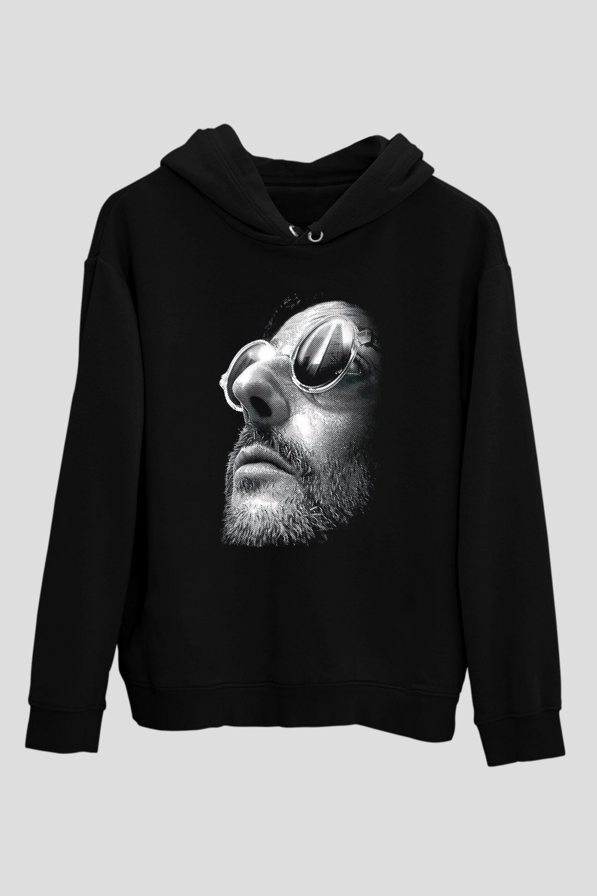 Leon Baskılı Unisex Siyah Hoodie